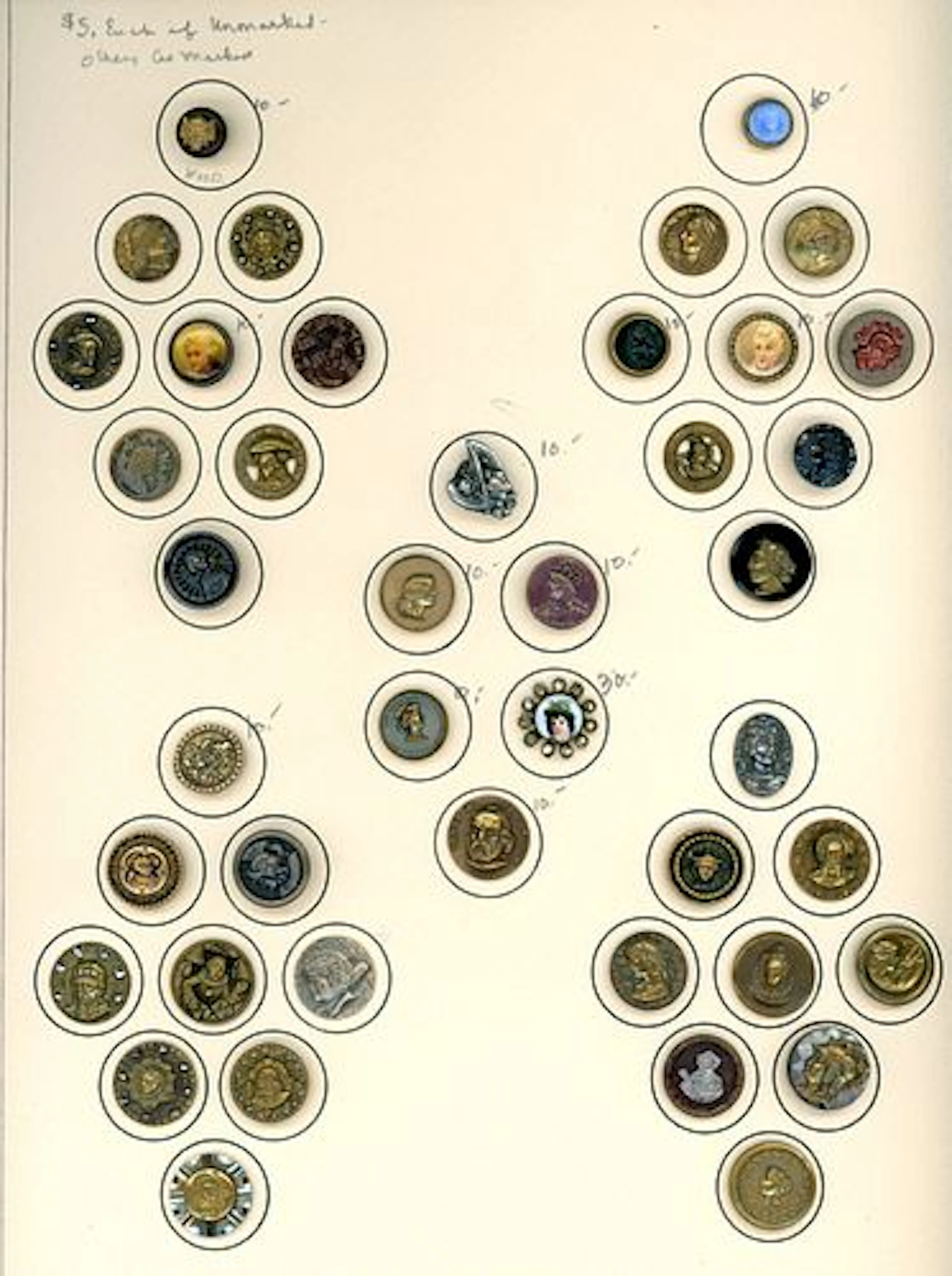 A CARD OF DIVISION 1 & 3 HEAD BUTTONS