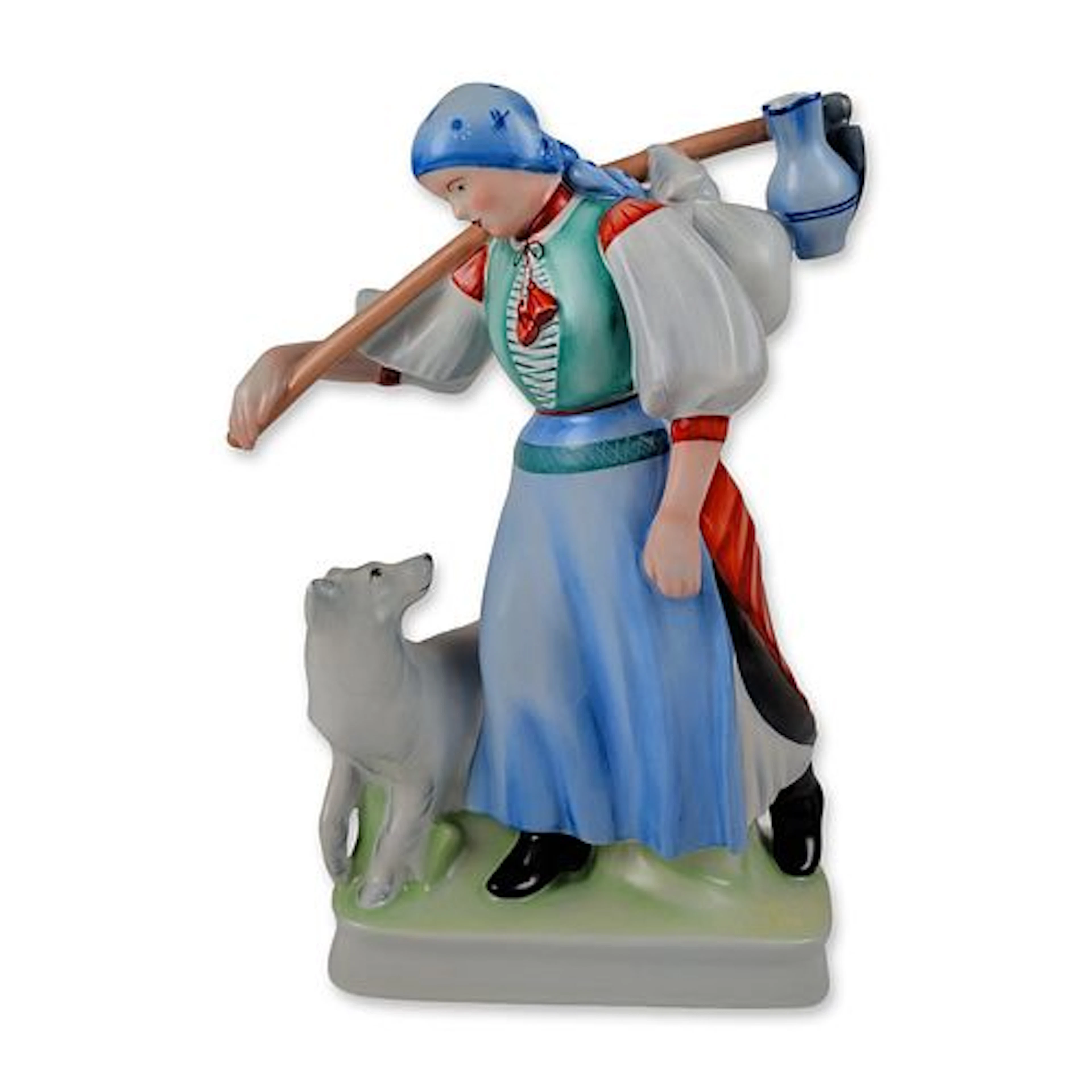 Zsolnay Porcelain Hungarian Peasant Woman With Dog Figurine