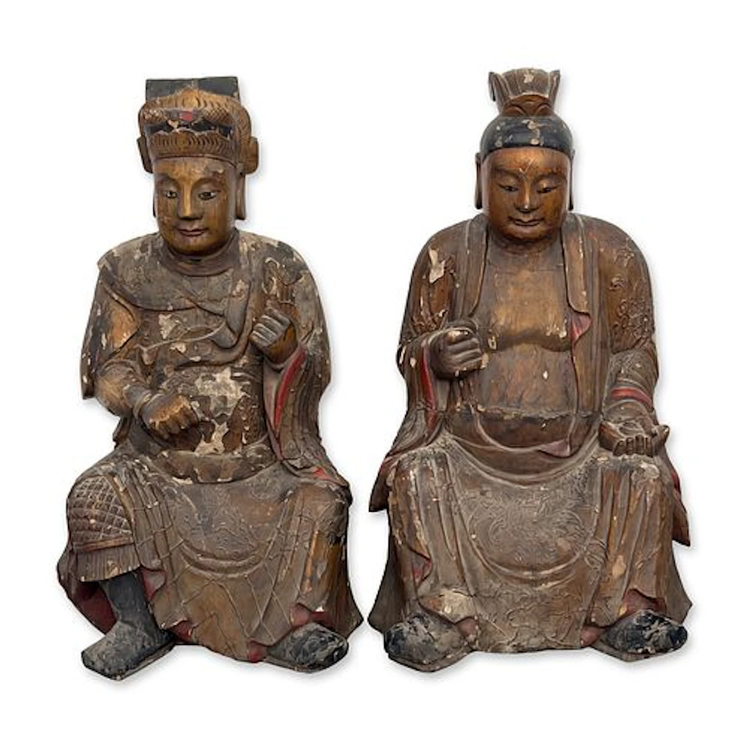 Pair of Chinese Ming Dynasty Dry Lacquer Seated Immortal Sculptures