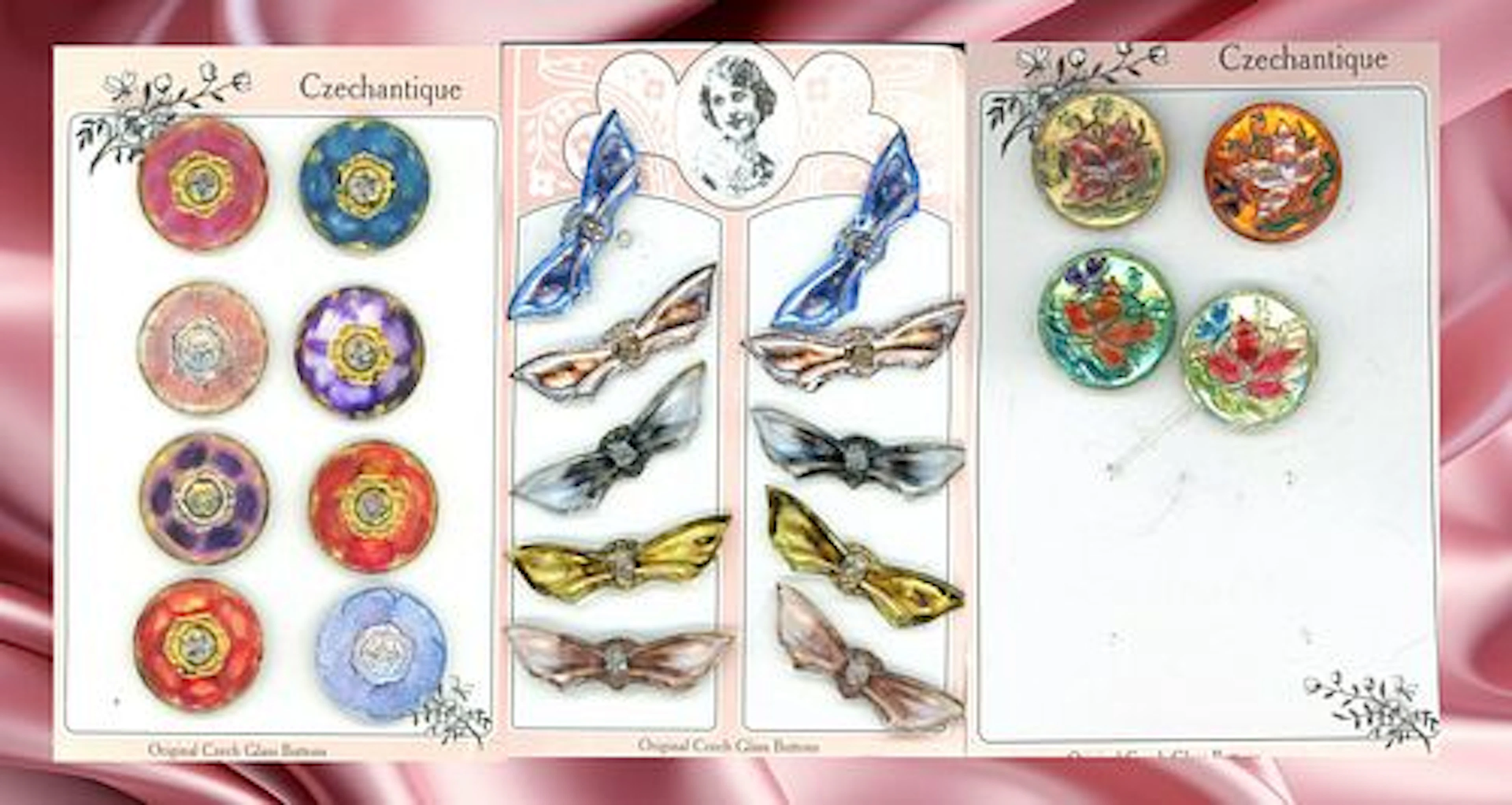 AN ASSORTMENT OF DIV. 3 COLORFUL CZECH GLASS BUTTONS