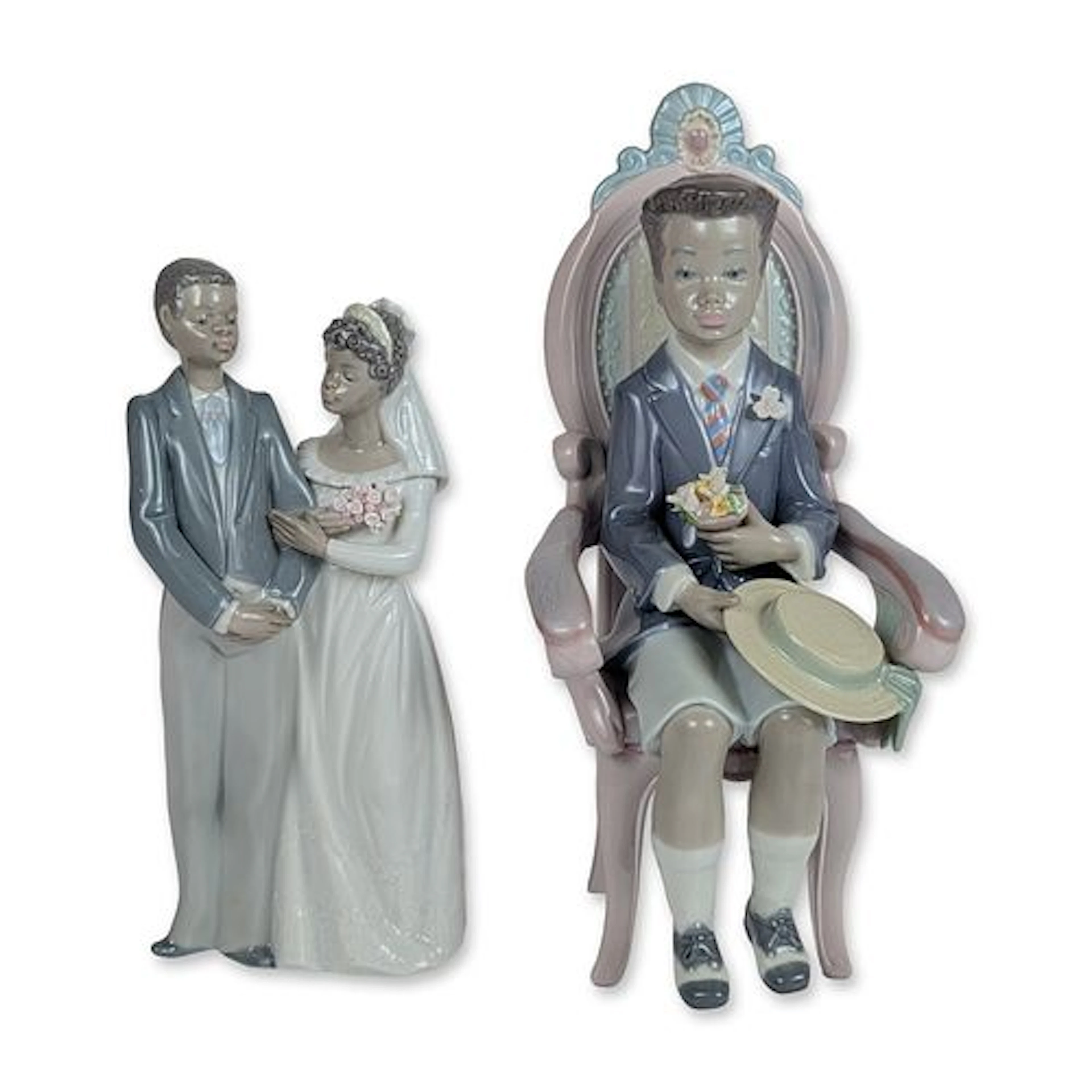 2pc Lladro Black Heritage Series Porcelain Figurines