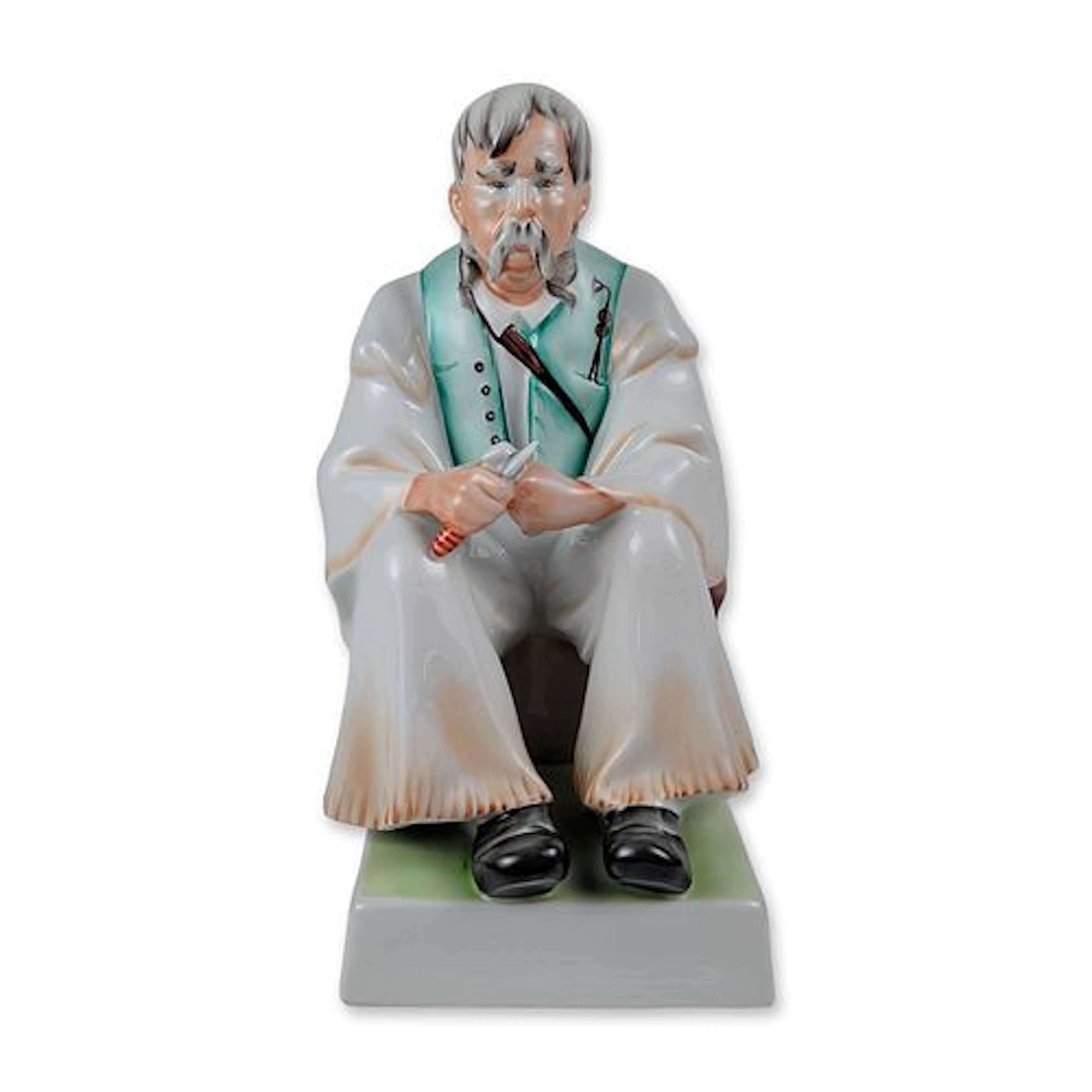 Zsolnay Pecs Hungarian Porcelain Seated Carver Figurine