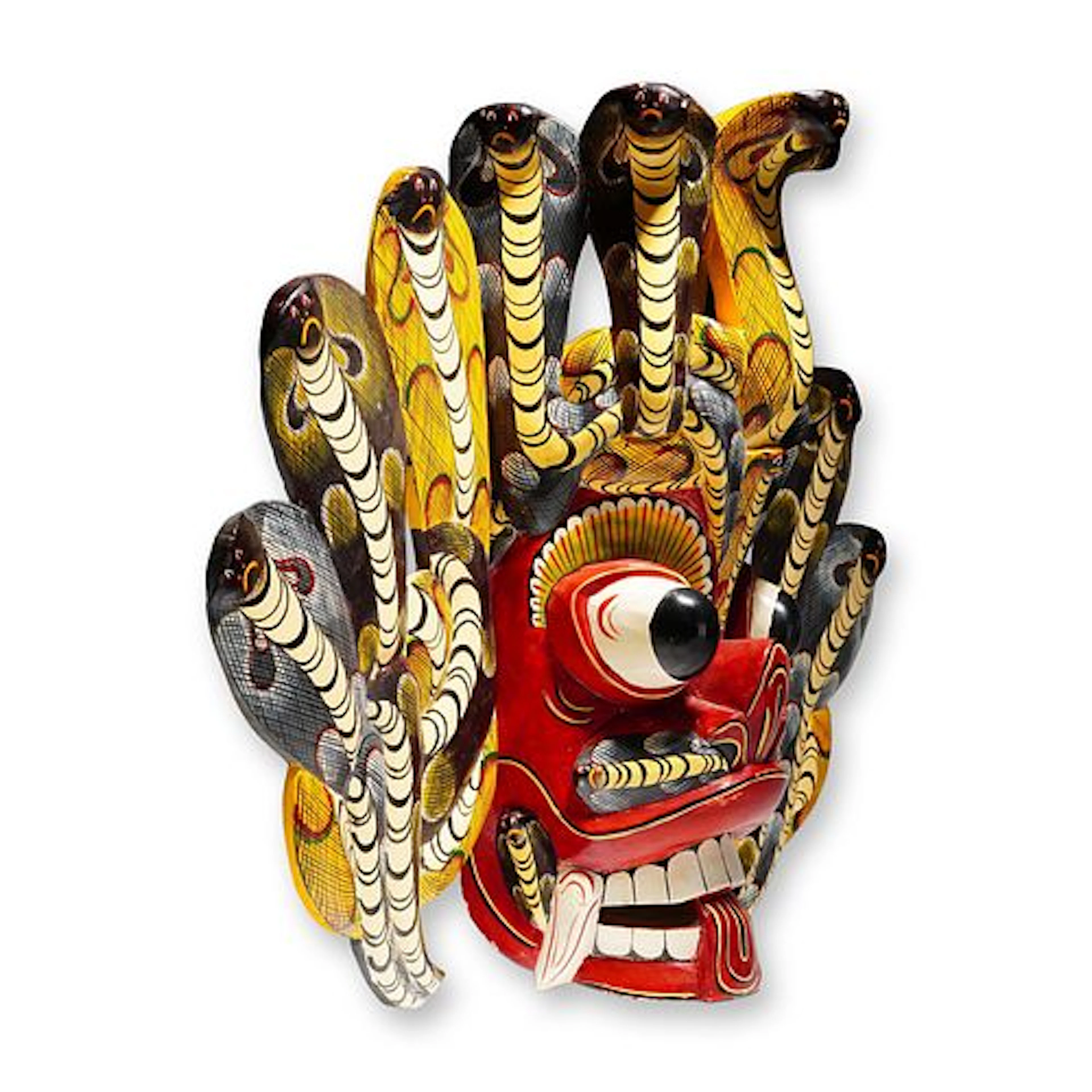 3pc Sri Lankan Naga Raksha Hand Carved and Polychrome Painted Wooden Mask