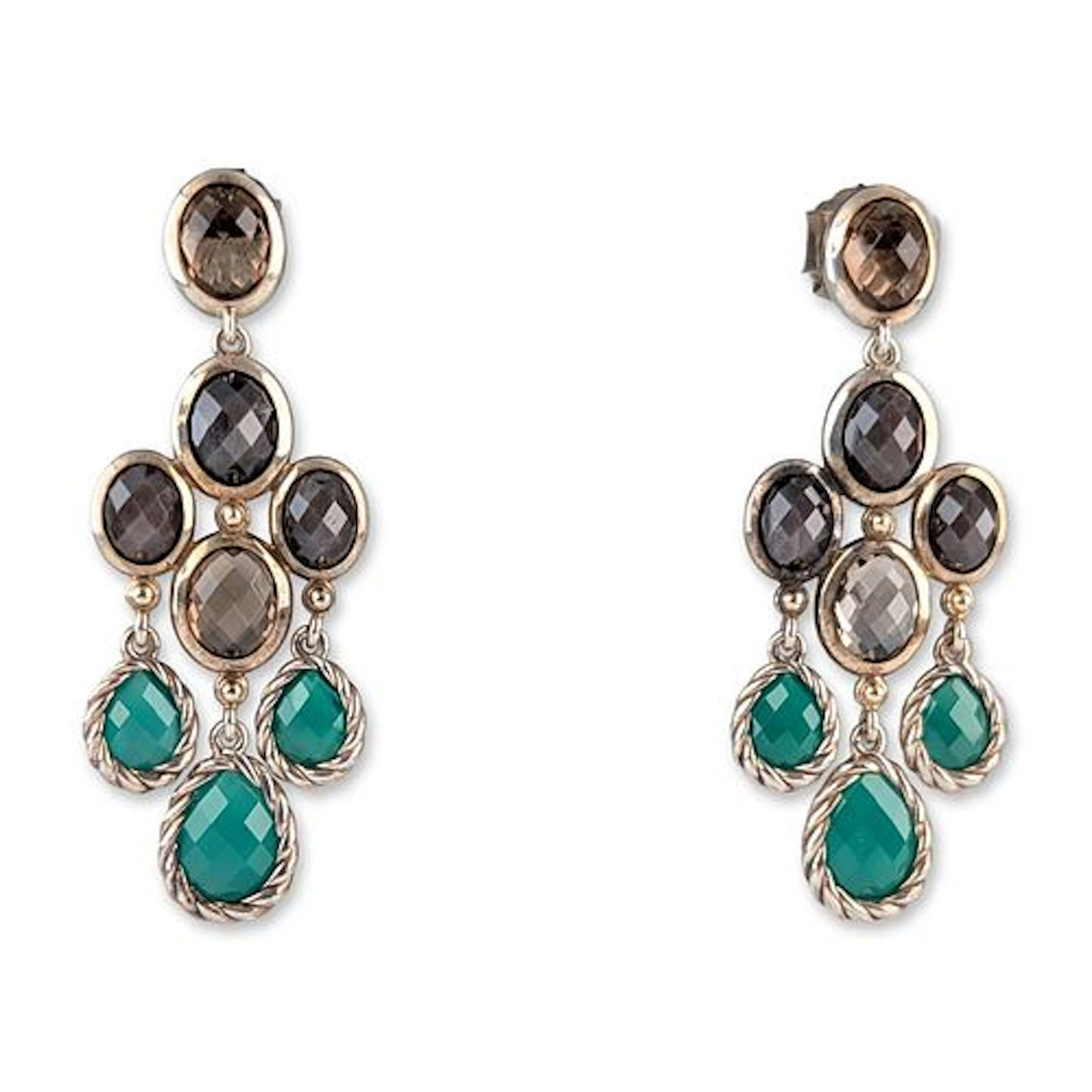 David Yurman Sterling Silver and 18K Gold Chandelier Earrings