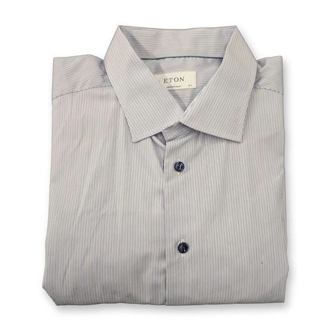 Eton Contemporary Fit Striped Twill Dress Shirt