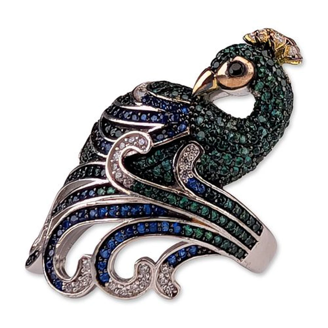 Sterling Silver Multi-Stone Peacock Cocktail Ring