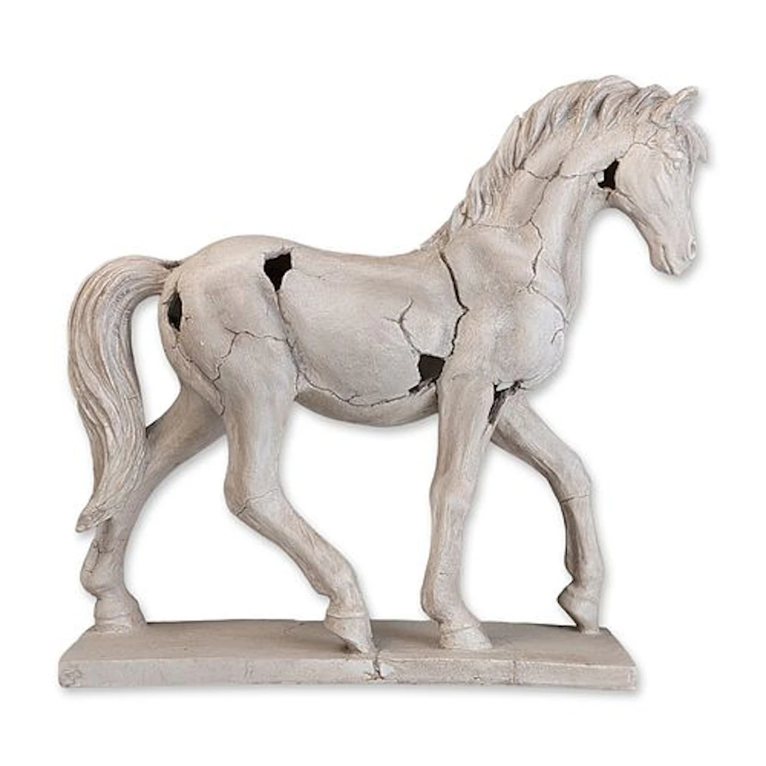Cracked Finish Horse Sculpture on Rectangular Plinth