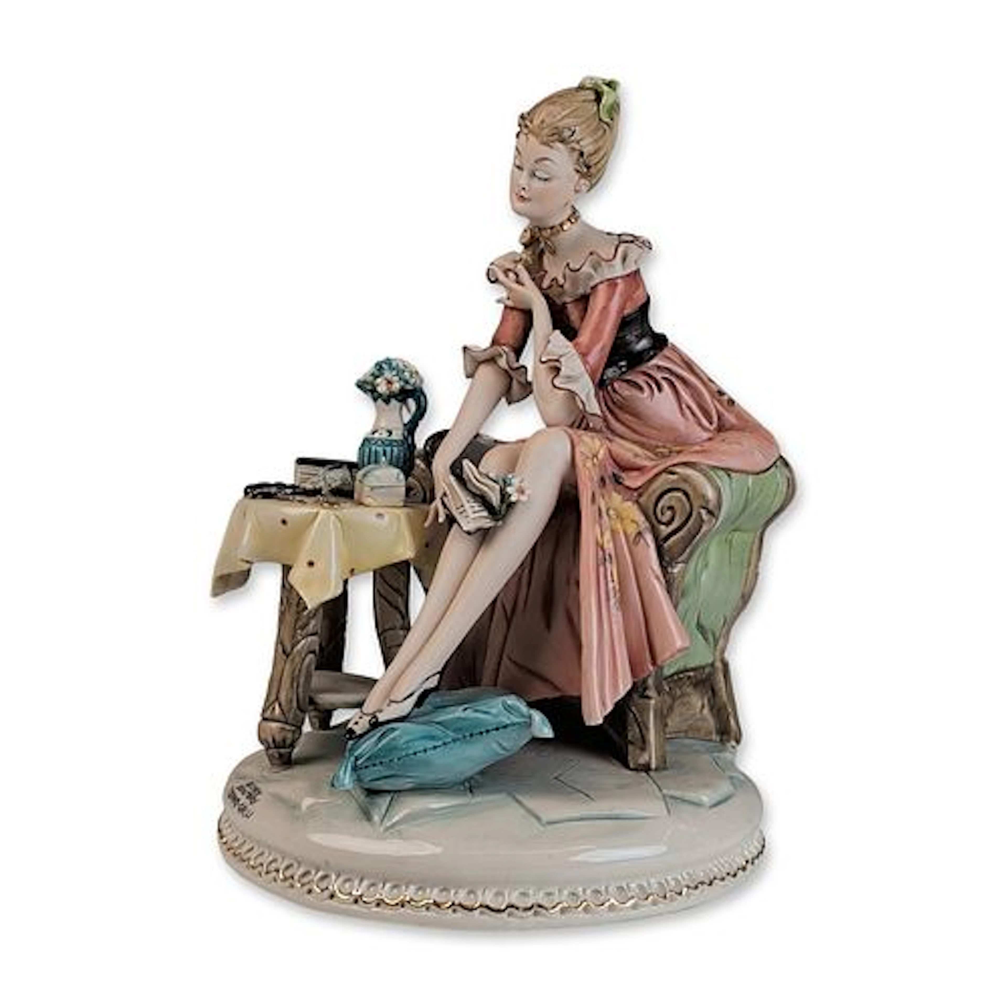 Tiziano Galli Italy Capodimonte Porcelain Rococo Style Seated Woman Figurine