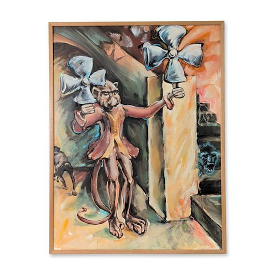 Neo-Expressionist Surrealist Monkey Oil on Canvas Painting