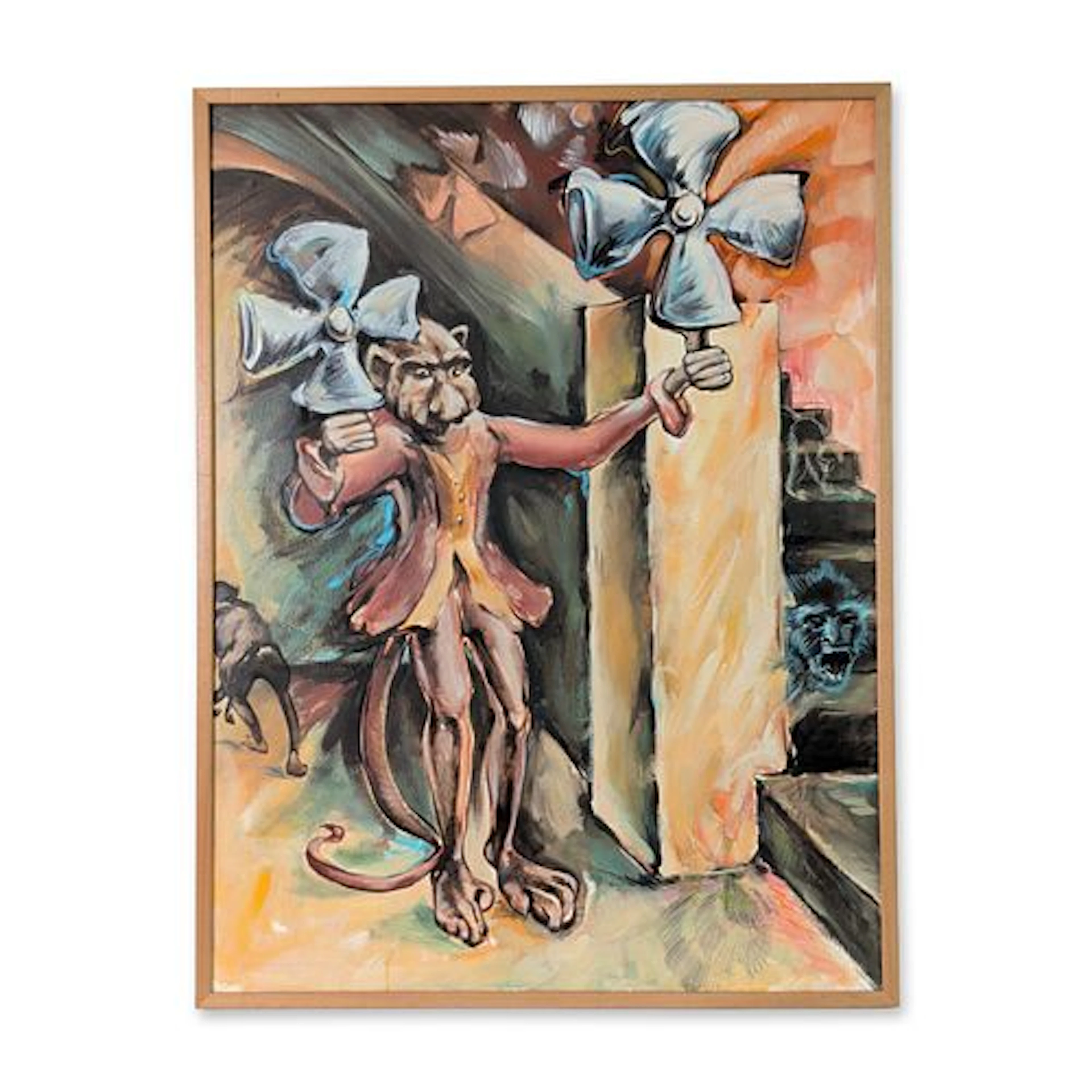 Neo-Expressionist Surrealist Monkey Oil on Canvas Painting