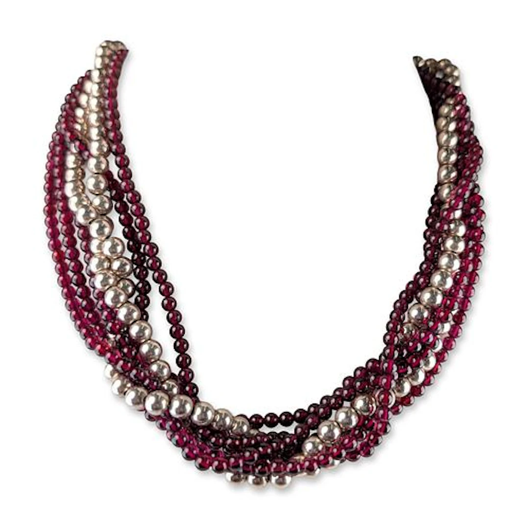 Tiffany and Co. Sterling Silver and Garnet Torsade Necklace