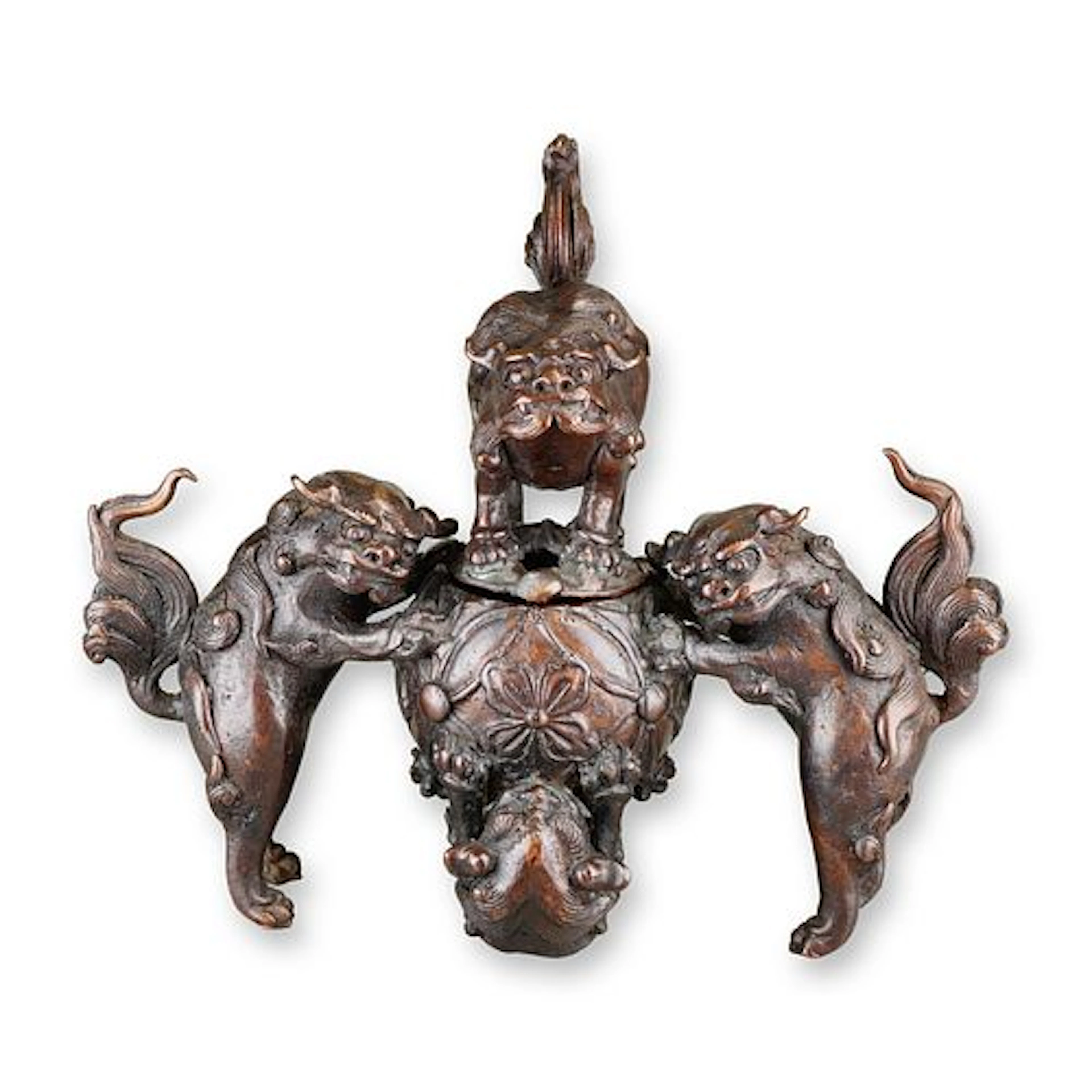 19th Century Chinese Patinated Bronze Tripod Censer with Relief Dragon Motifs