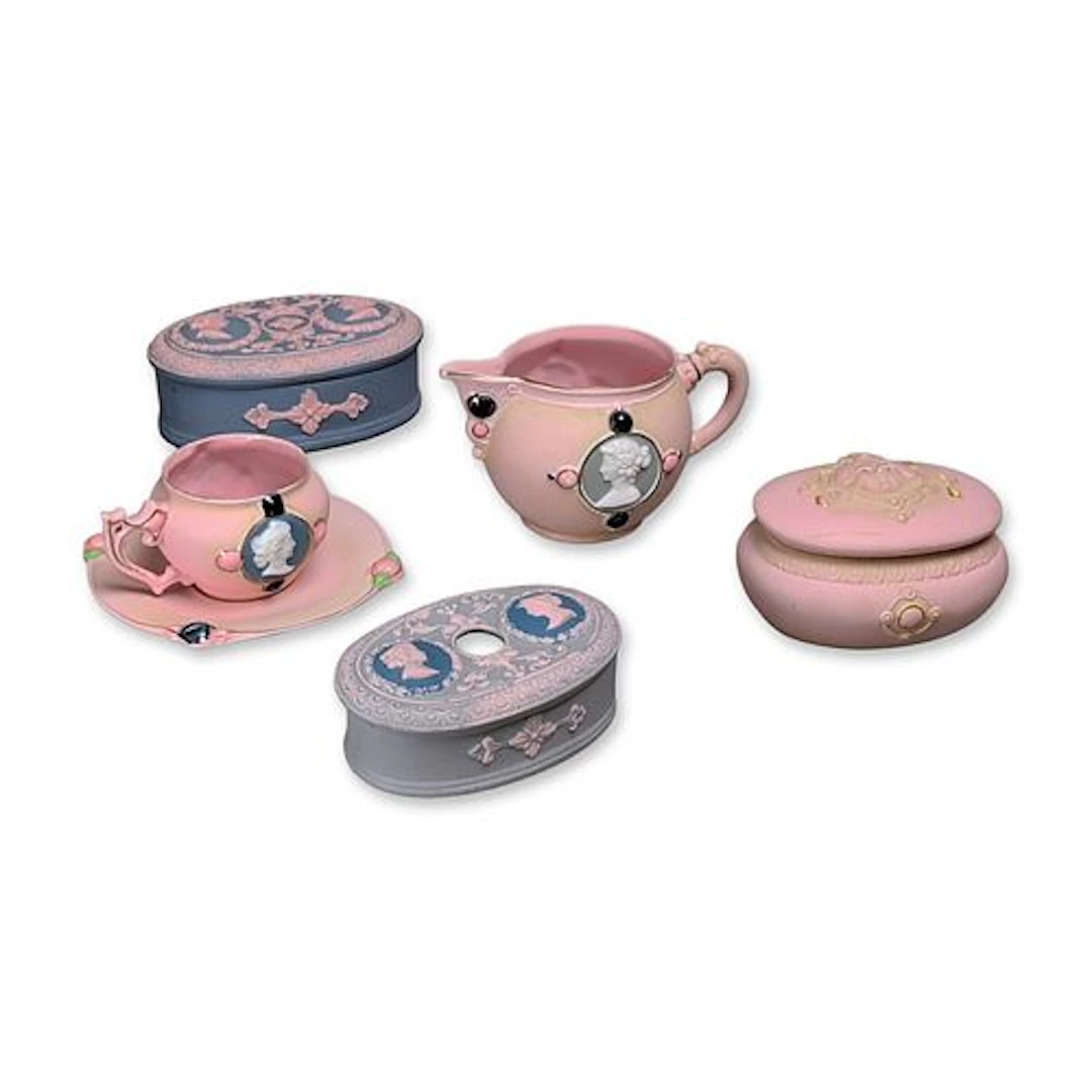 6pc Schafer and Vater Bisque Porcelain Cameo Jasperware Miniature Grouping