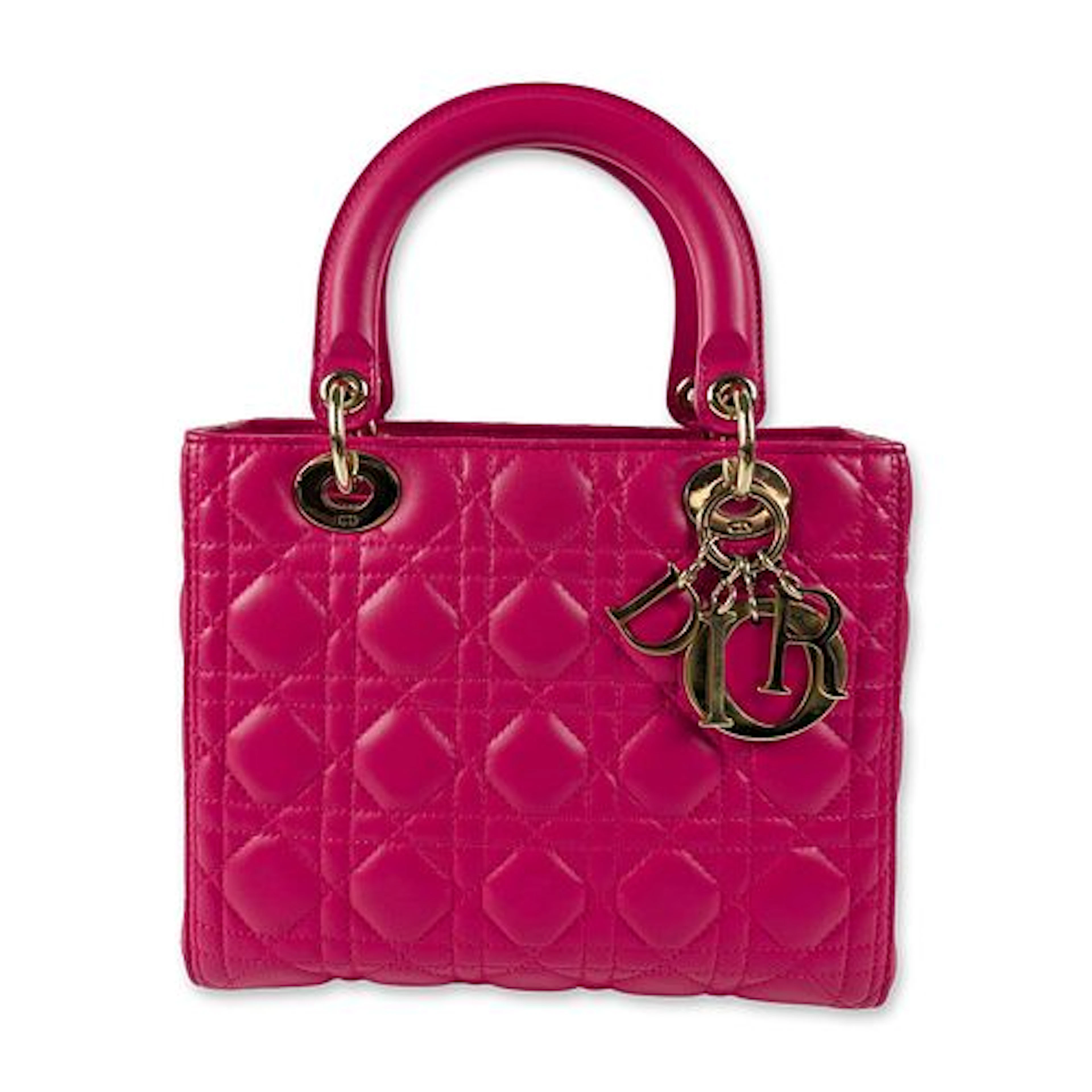 Christian Dior Fuchsia Lambskin Lady Dior Handbag