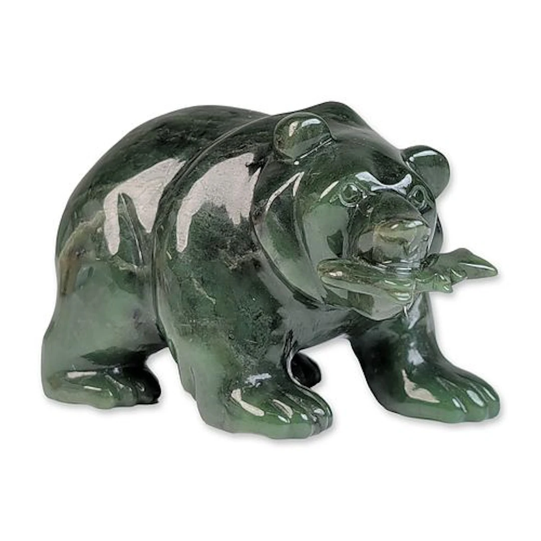 Cassiar Jade Carved Grizzly Bear Figurine