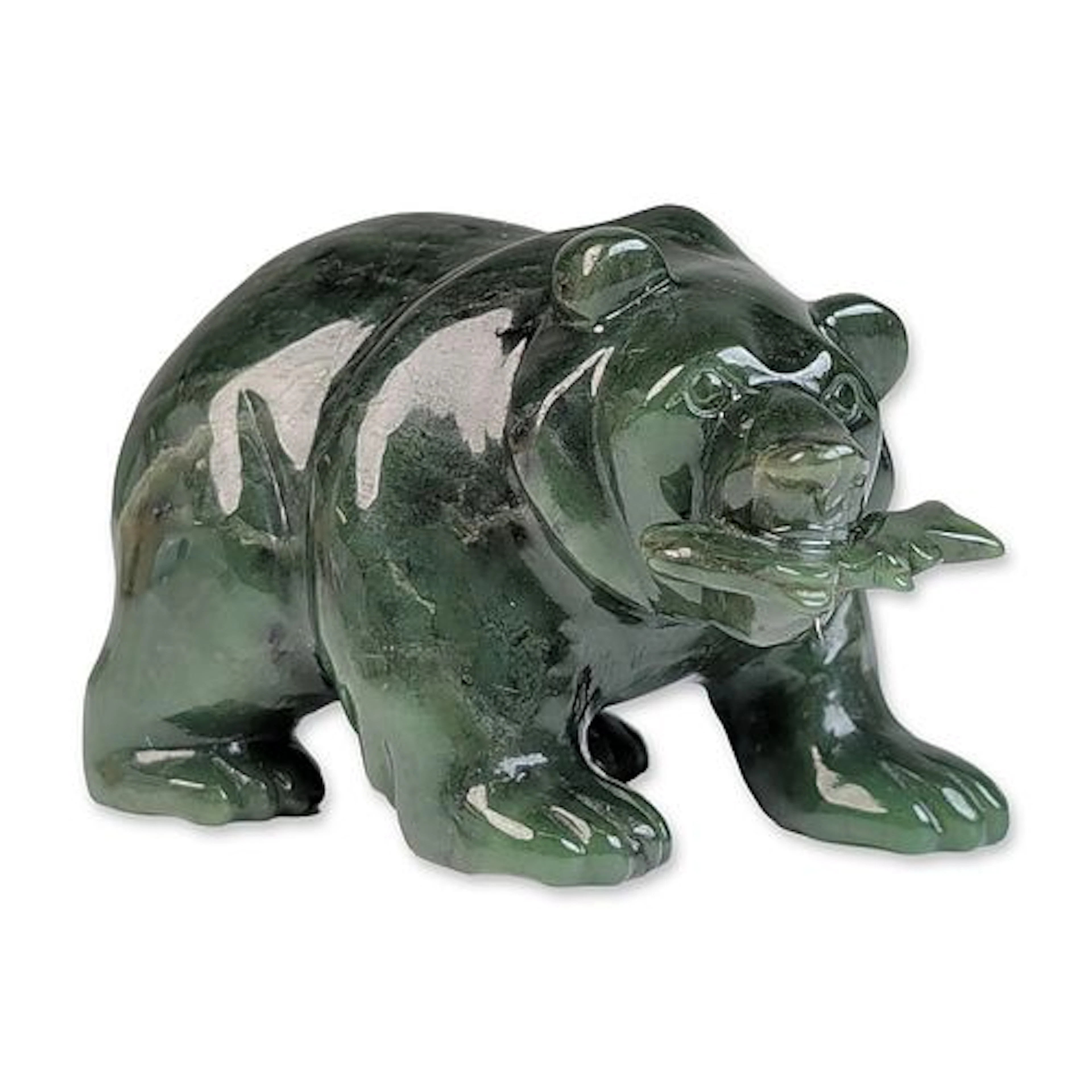 Cassiar Jade Carved Grizzly Bear Figurine