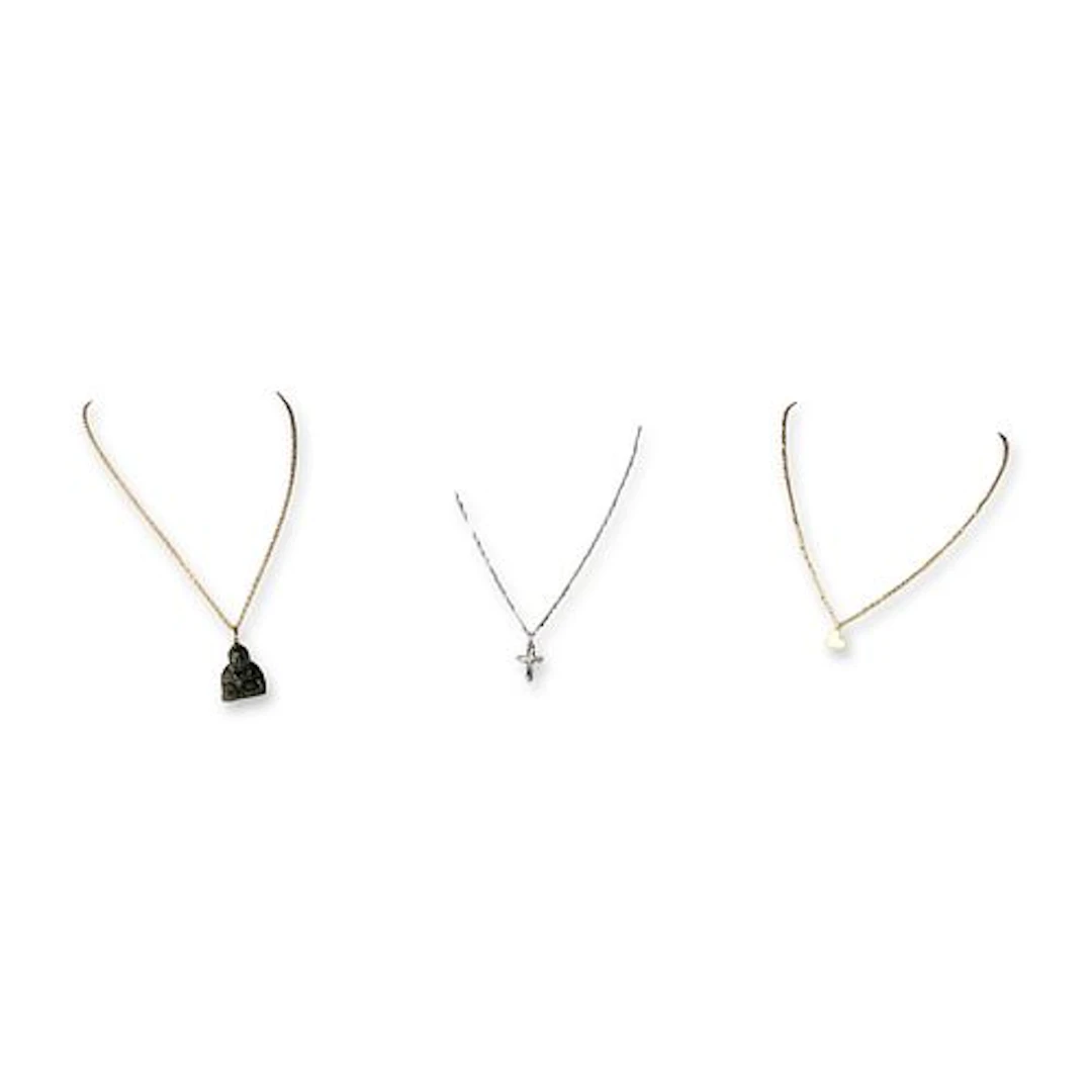 Trio of Carved Jade and Metal Pendant Necklaces