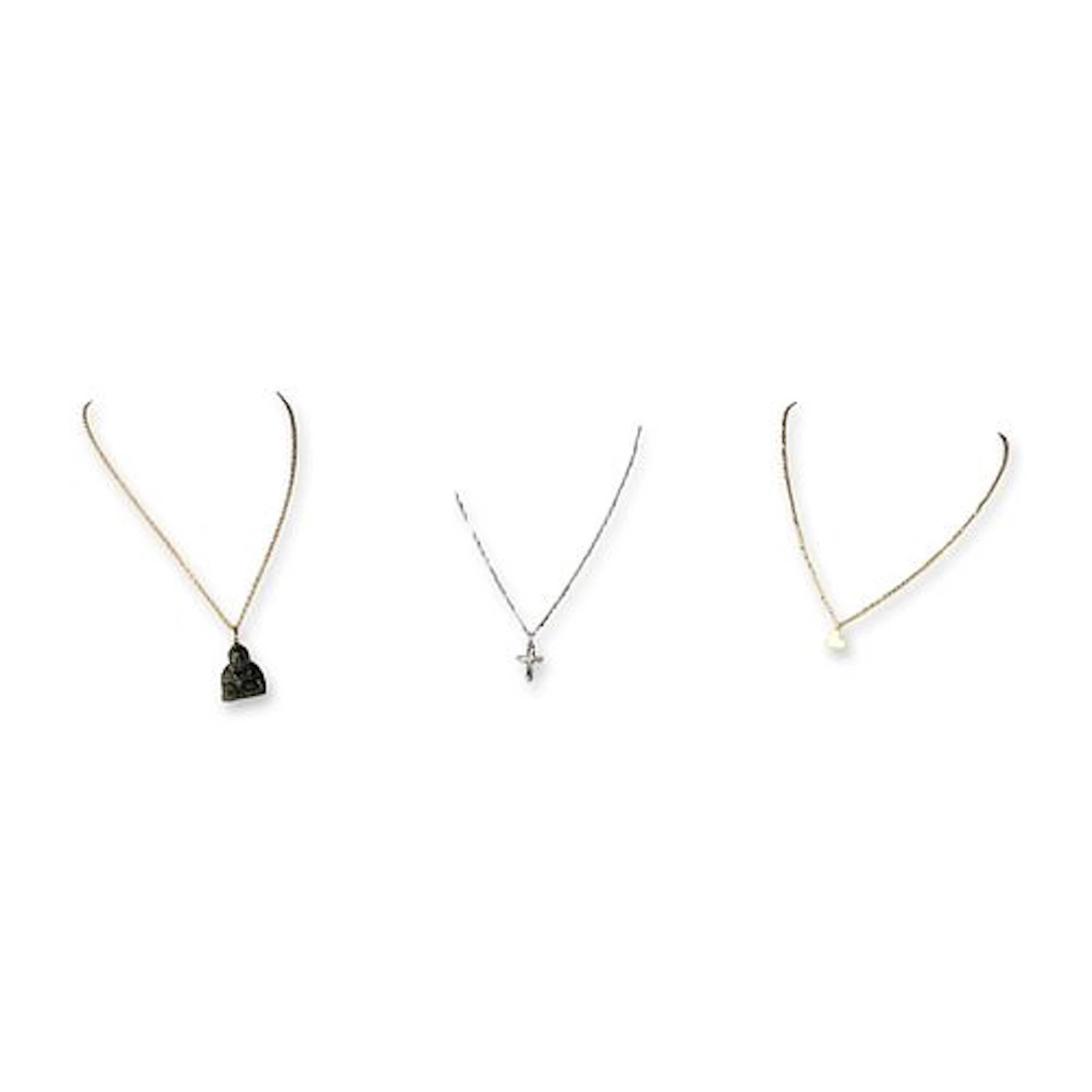 Trio of Carved Jade and Metal Pendant Necklaces