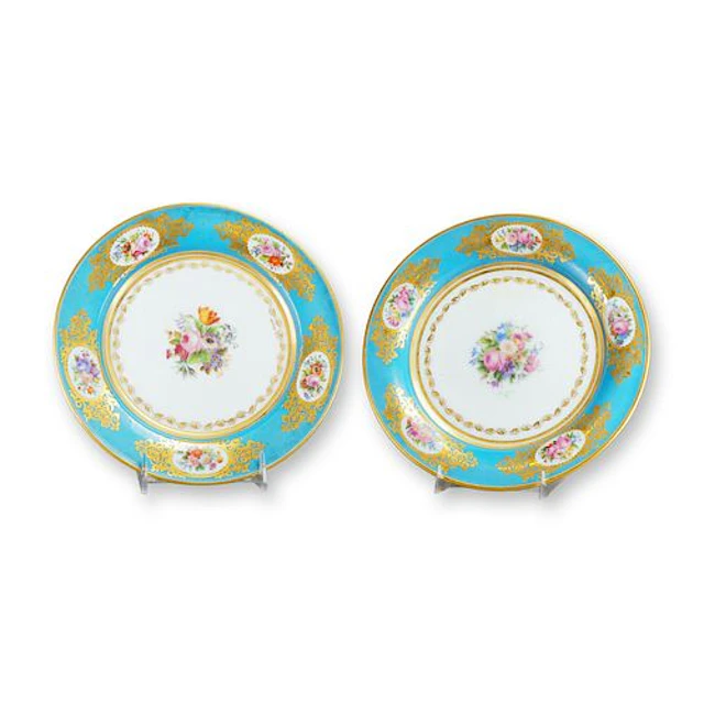 Pair of Napoleon III Sevres-Style Opaline Glass Plates by Jean-Fran§ois