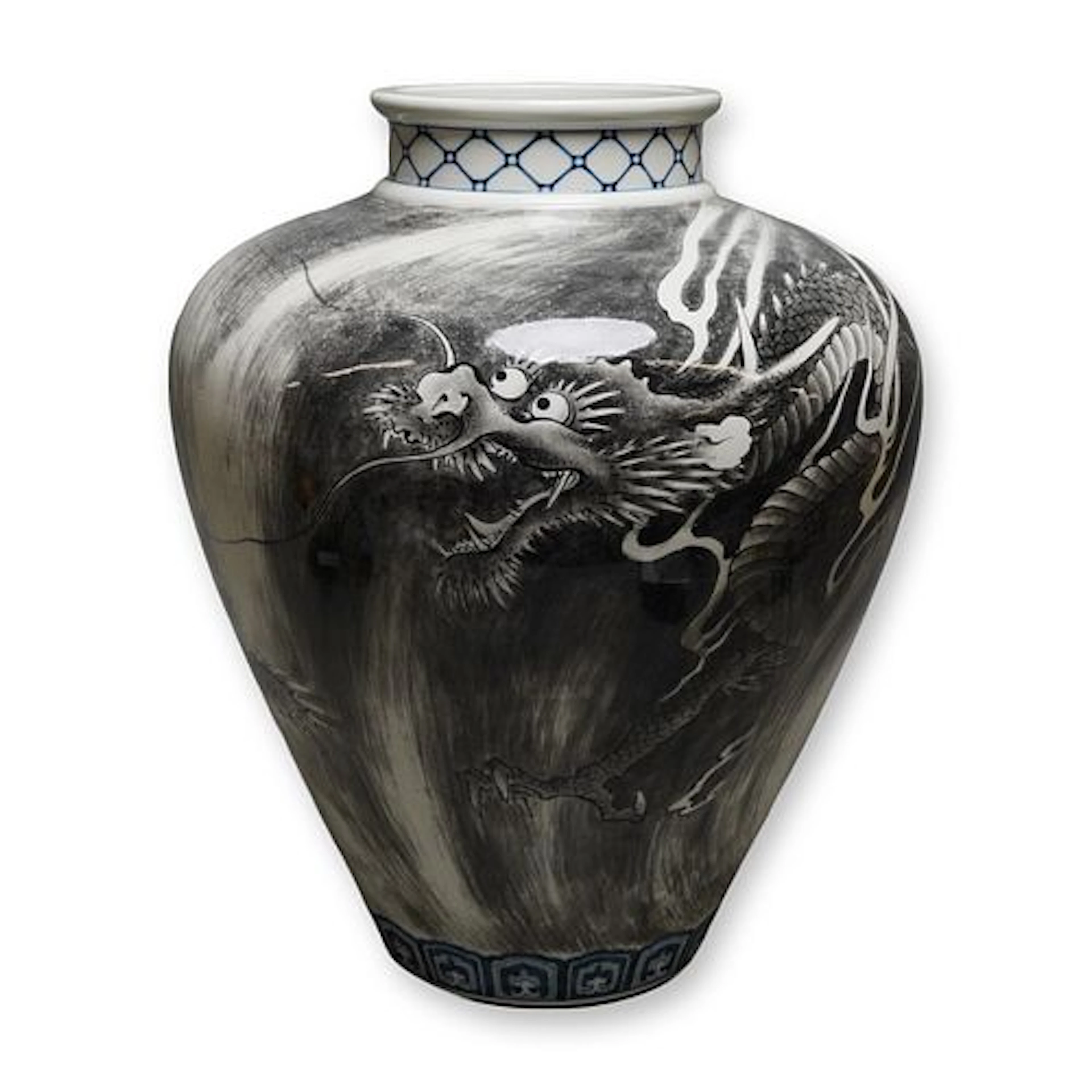 Large Japanese Fukagawa Dragon Vase