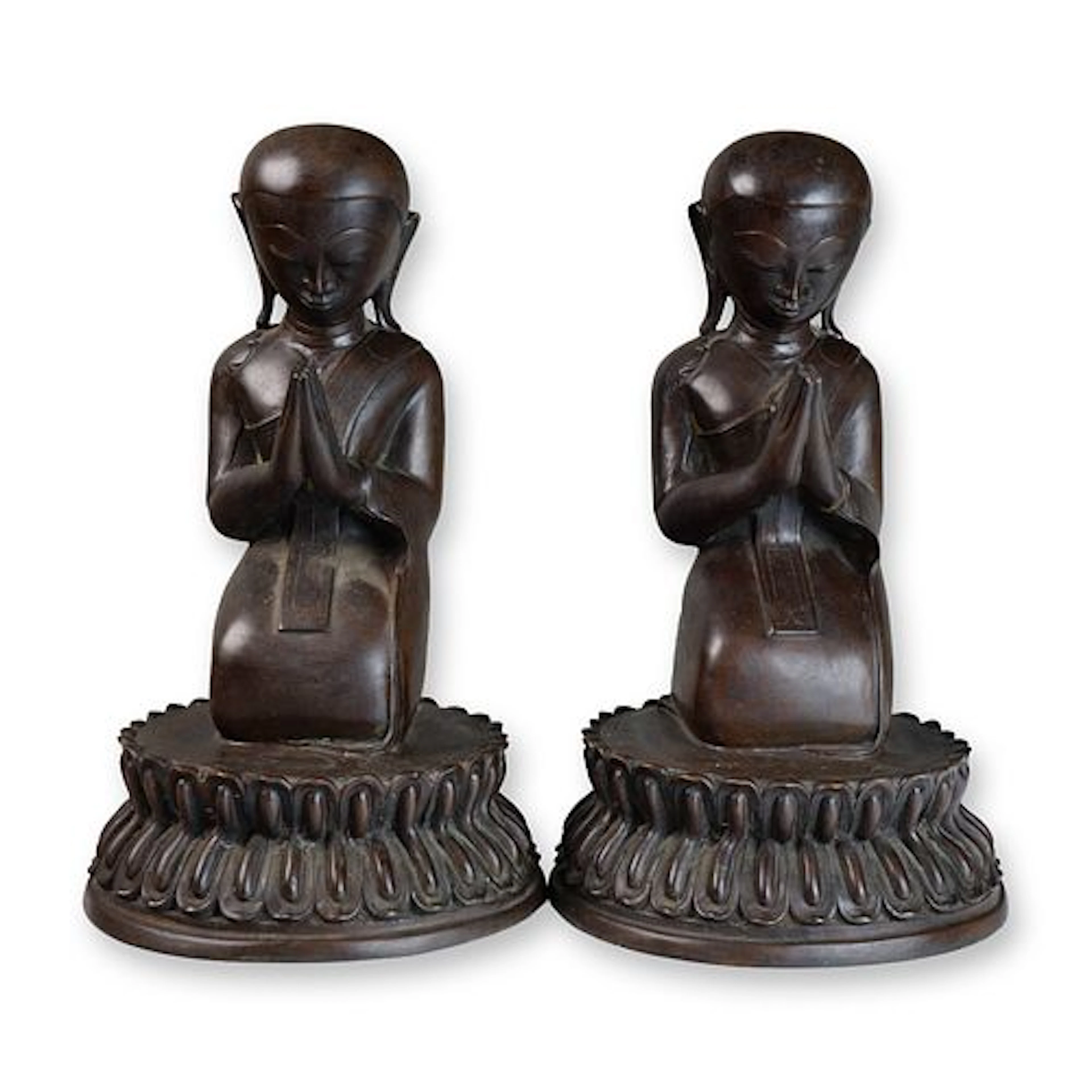 Pair of Bronze Buddhist Monks Thailand