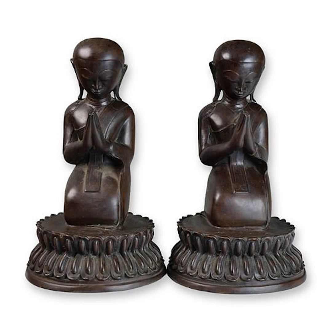 Pair of Bronze Buddhist Monks Thailand