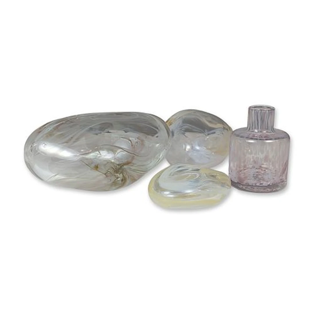4pc Zodax Contemporary Art Glass Scent Bottle and Art Glass River