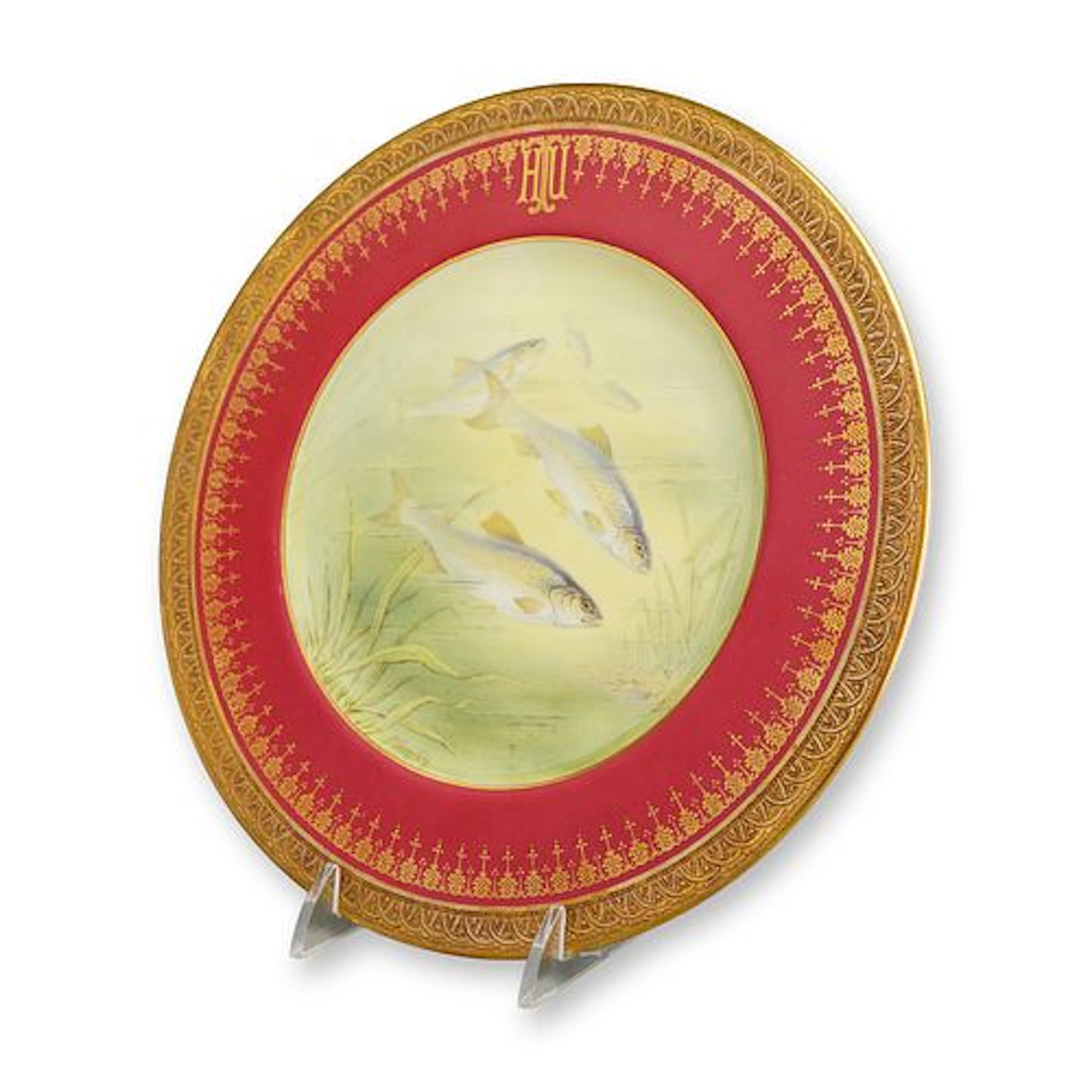 Coalport Porcelain Cabinet Plate with Hand-Painted Fish Study