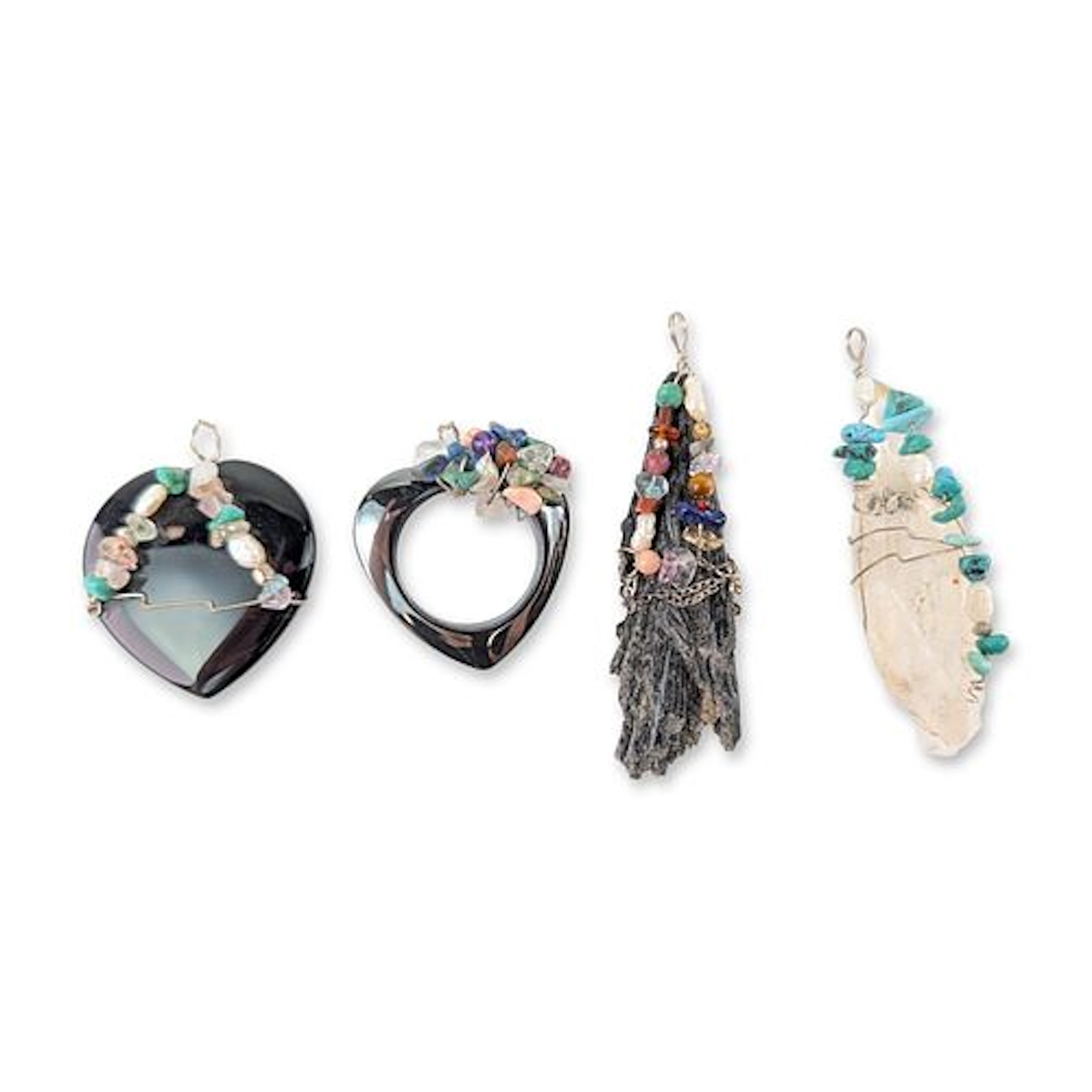 4pc Artisan Handcrafted Wire Wrapped Gemstone Pendants