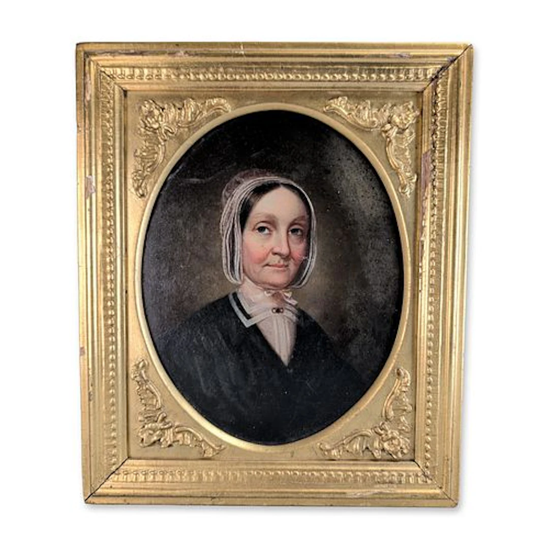 Mid-19th Century American School Gouache on Board Portrait Miniature of a Woman