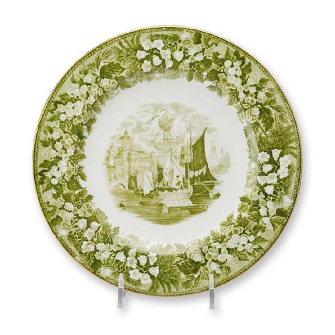 Wedgwood Bone China Ferrara Pattern Green Transfer Printed Plate