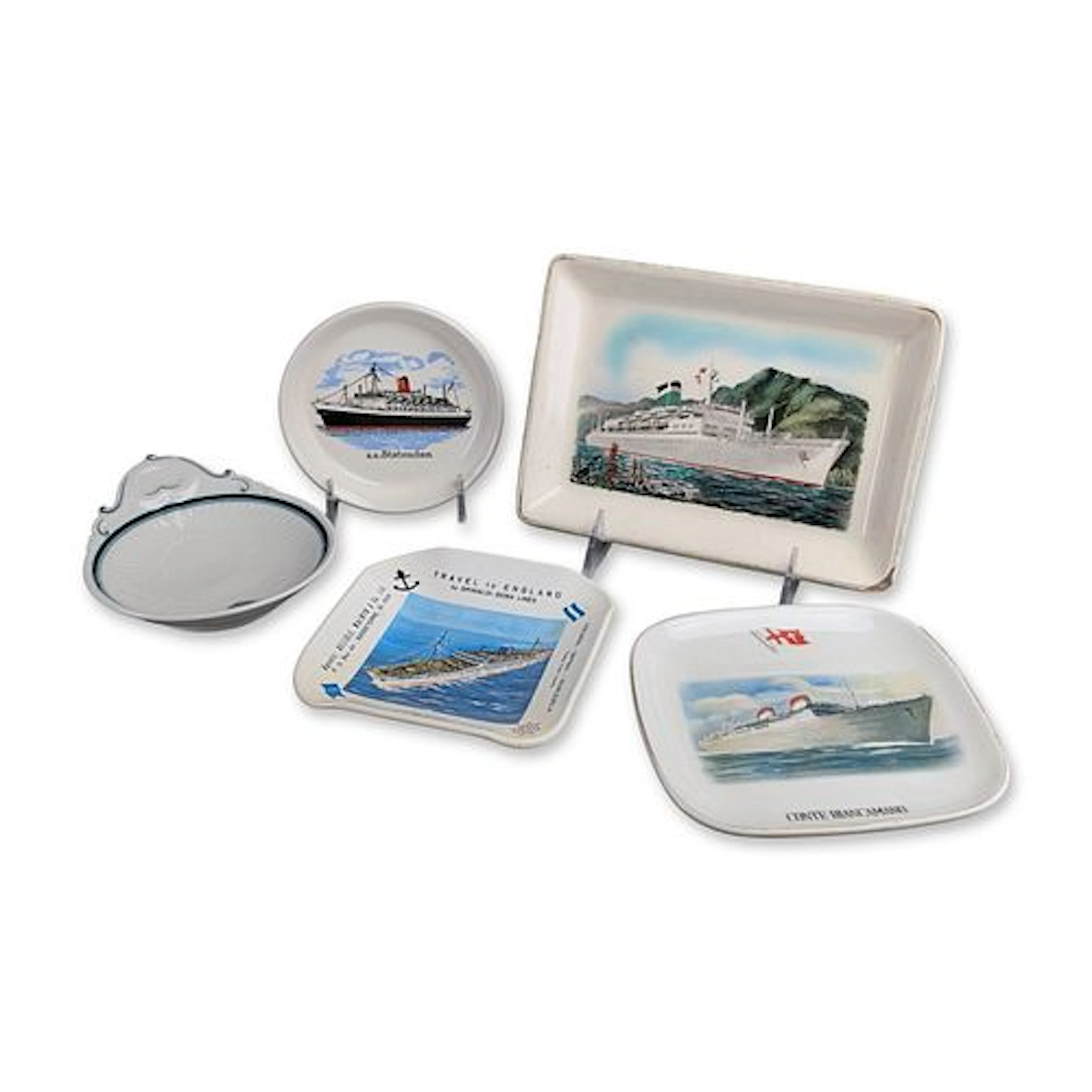 5pc Mid-Century Ocean Liner Souvenir Dishes