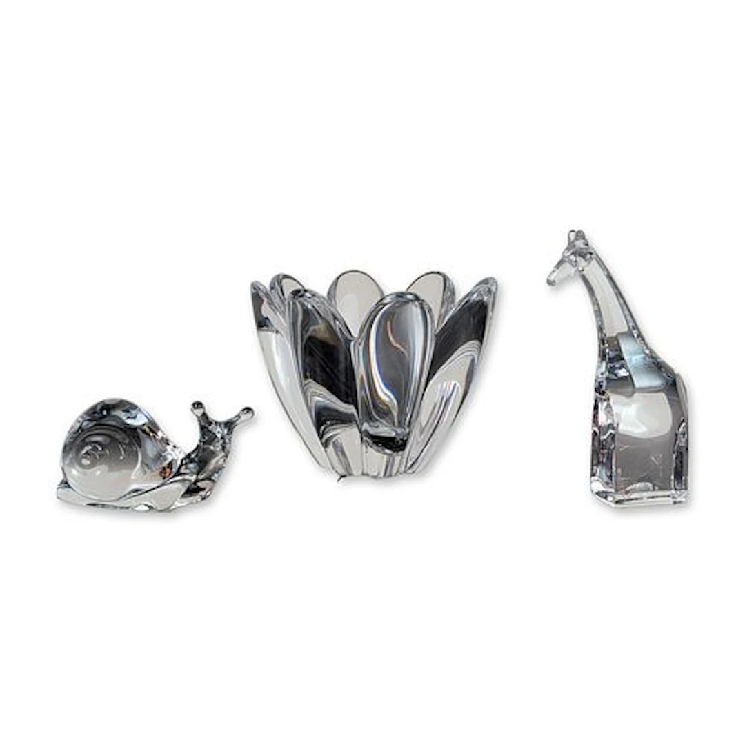 3pc Baccarat and Orrefors Crystal Figurines and Bowl