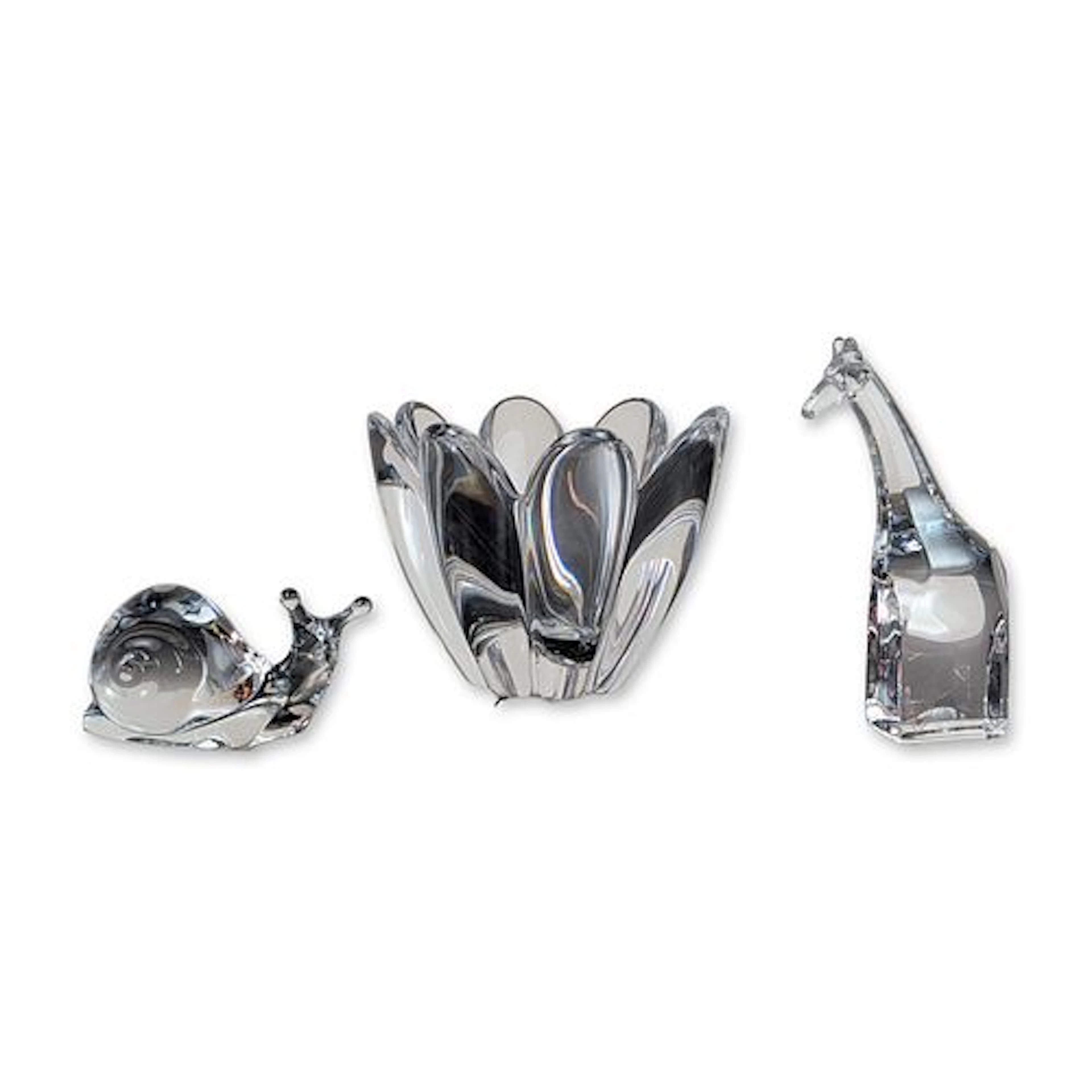 3pc Baccarat and Orrefors Crystal Figurines and Bowl