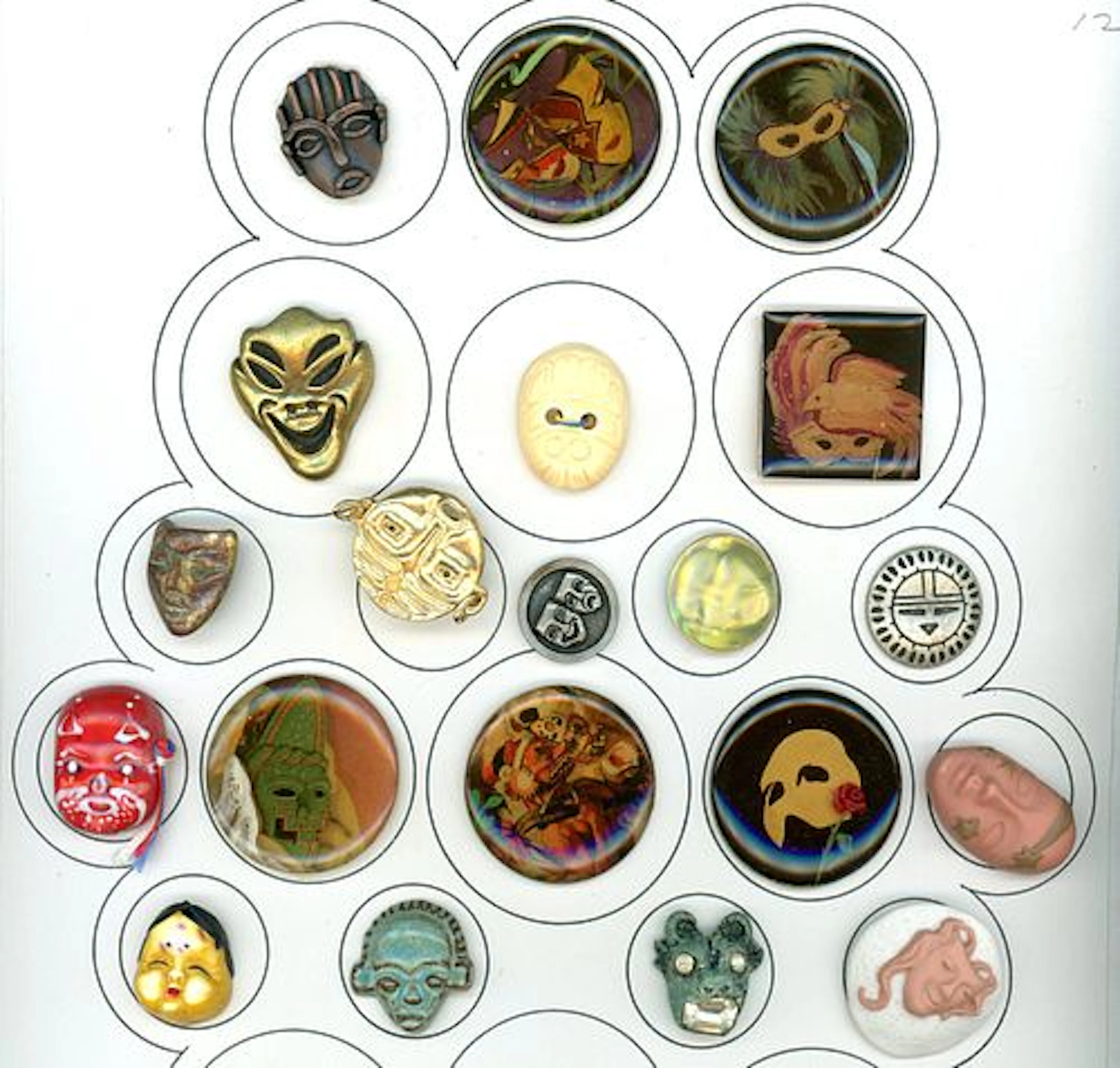 A CARD OF DIVISION ONE & THREE MASK BUTTONS
