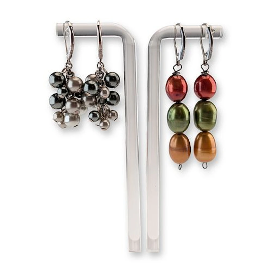 2 Pairs of Sterling Silver and Multi-Color Pearl Dangle Earrings