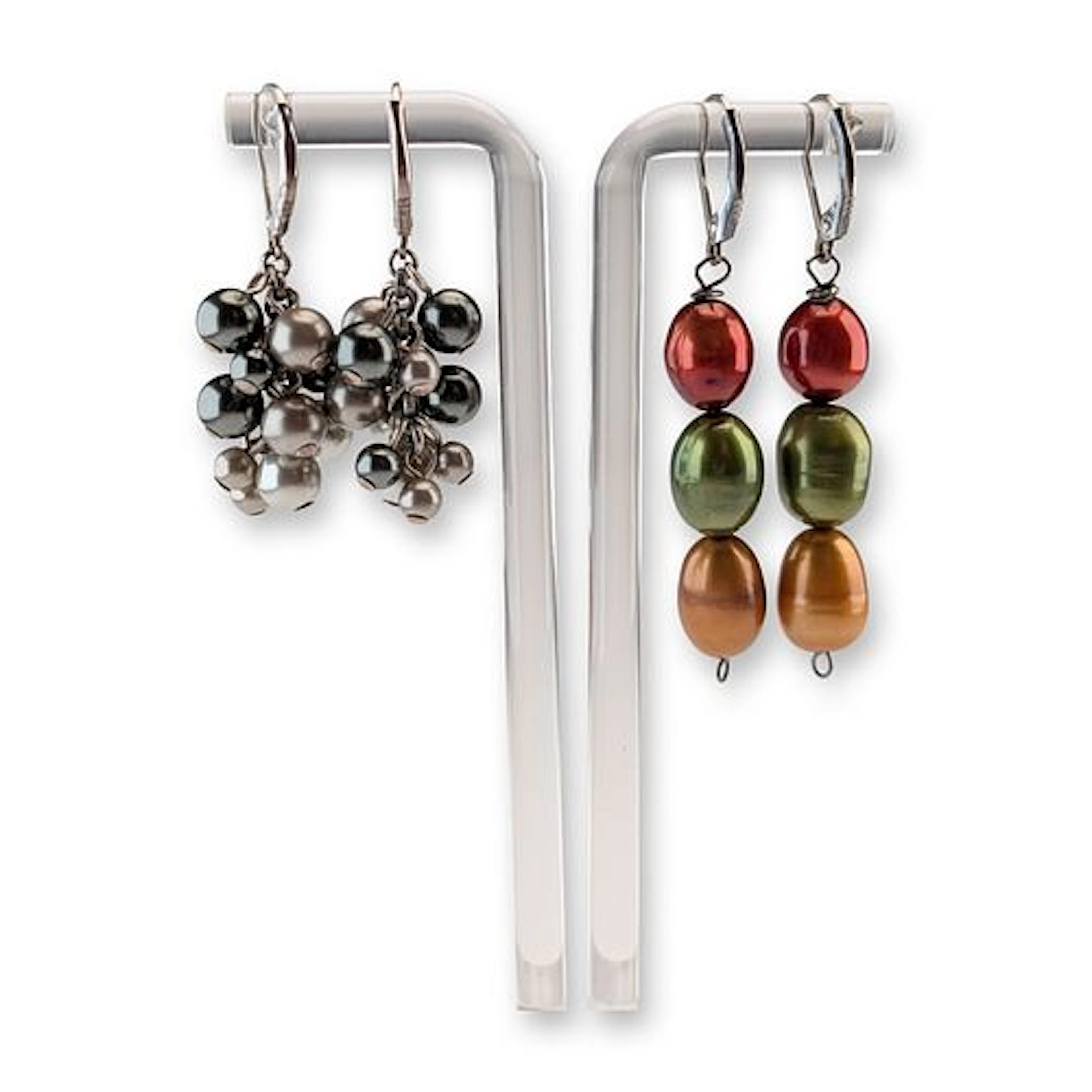 2 Pairs of Sterling Silver and Multi-Color Pearl Dangle Earrings