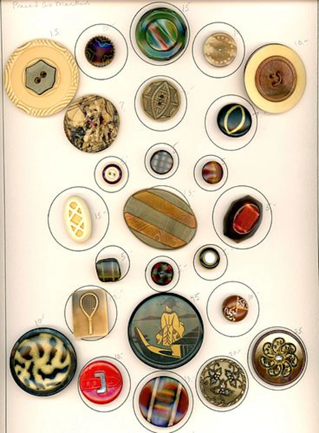 A CARD OF DIVISION ONE AND THREE CELLULOID BUTTONS