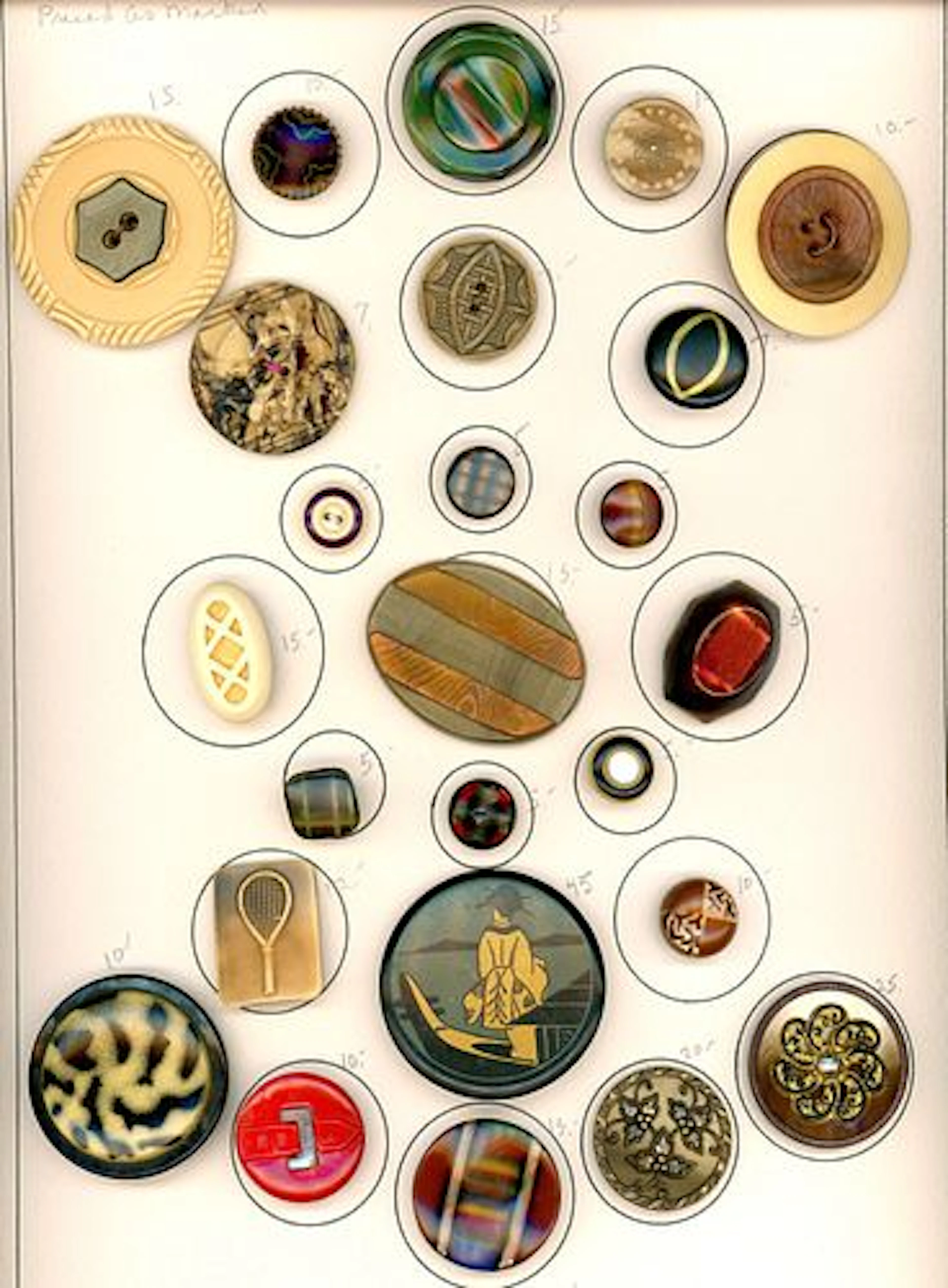 A CARD OF DIVISION ONE AND THREE CELLULOID BUTTONS