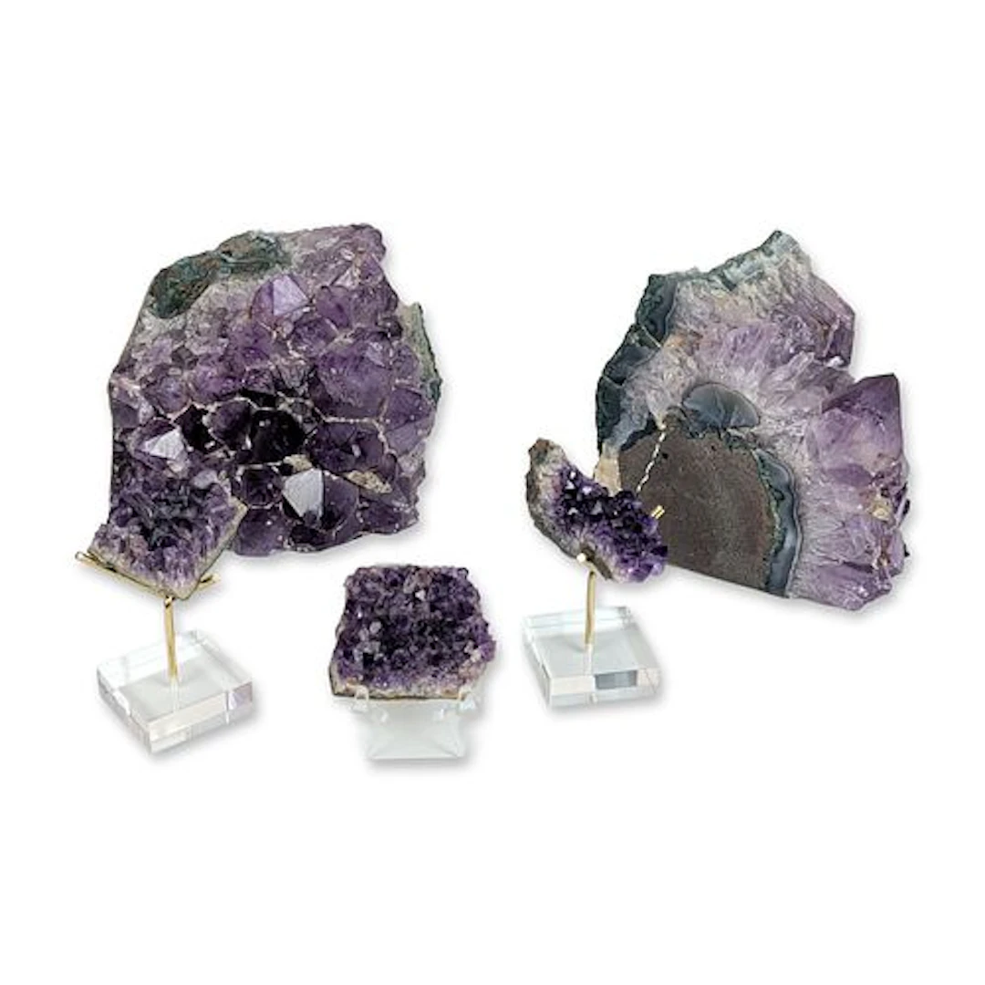 5pc Natural Amethyst Quartz Crystal Geode Bookends and Cluster Assortment