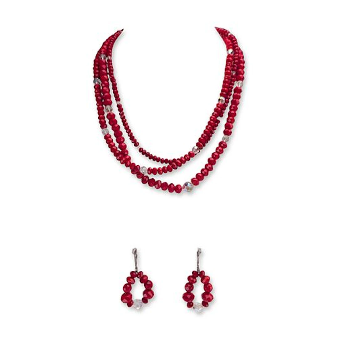2pc Sterling Silver and Red Faceted Bead Jewelry Set