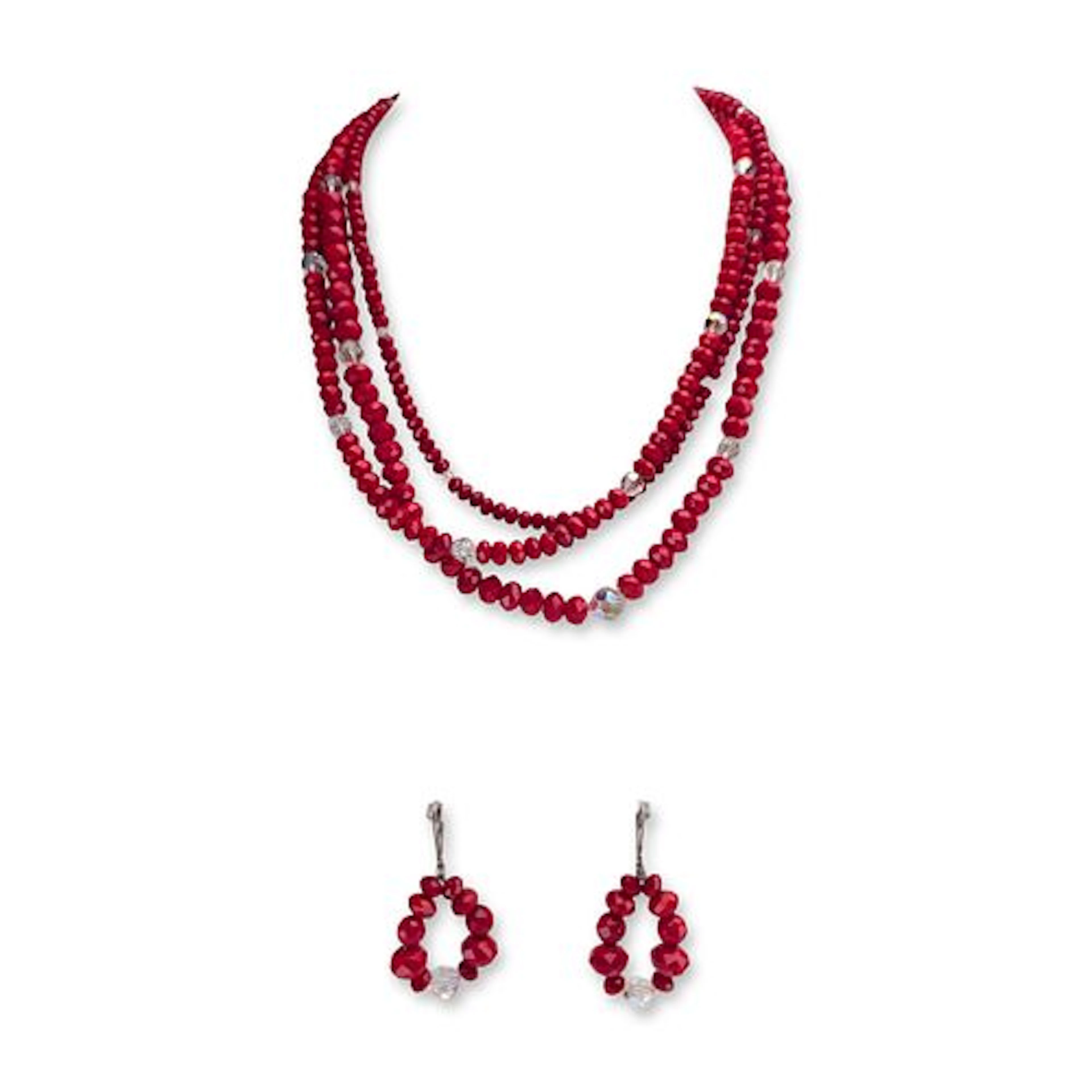 2pc Sterling Silver and Red Faceted Bead Jewelry Set