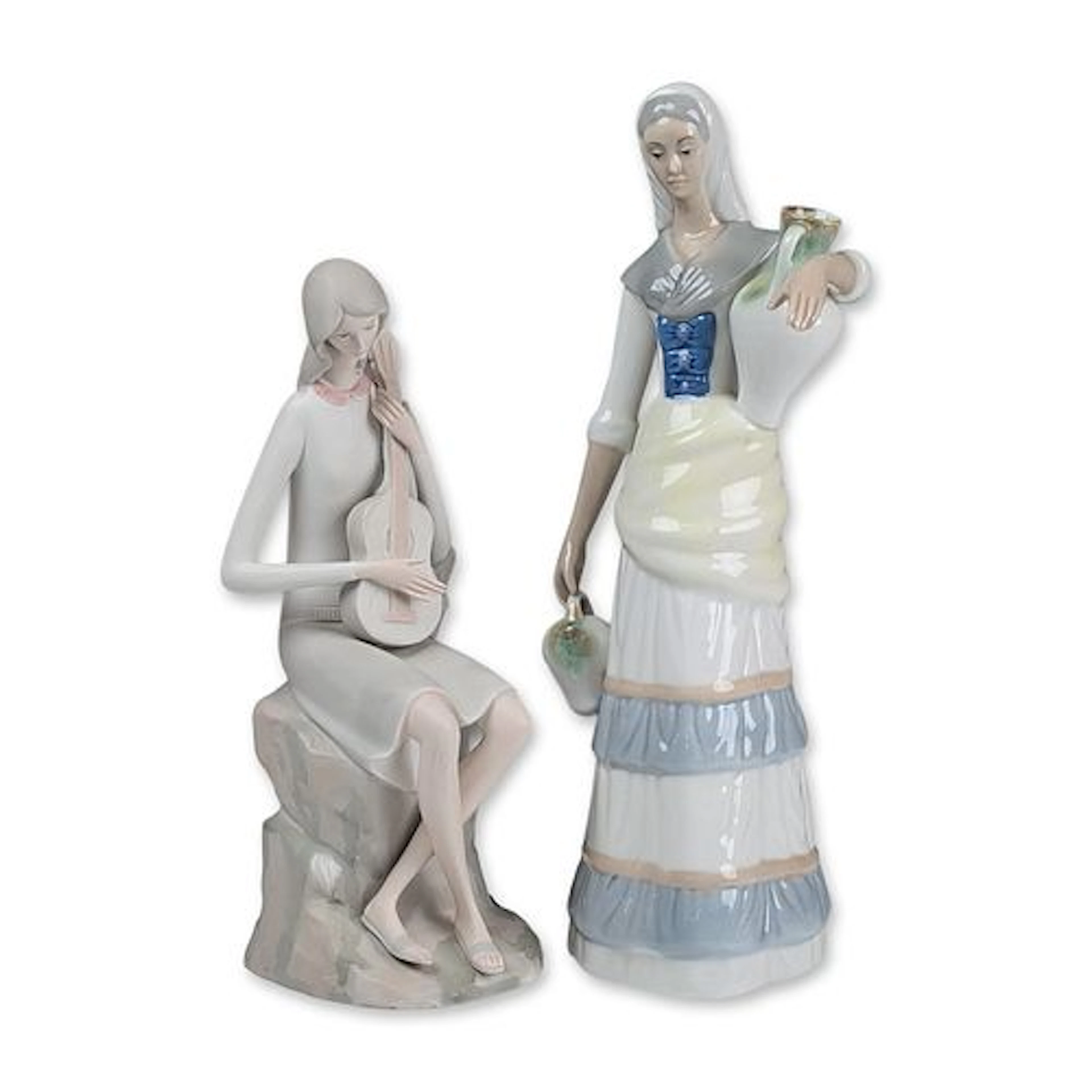 2pc Spanish Glazed and Bisque Porcelain Figurines including Tengra