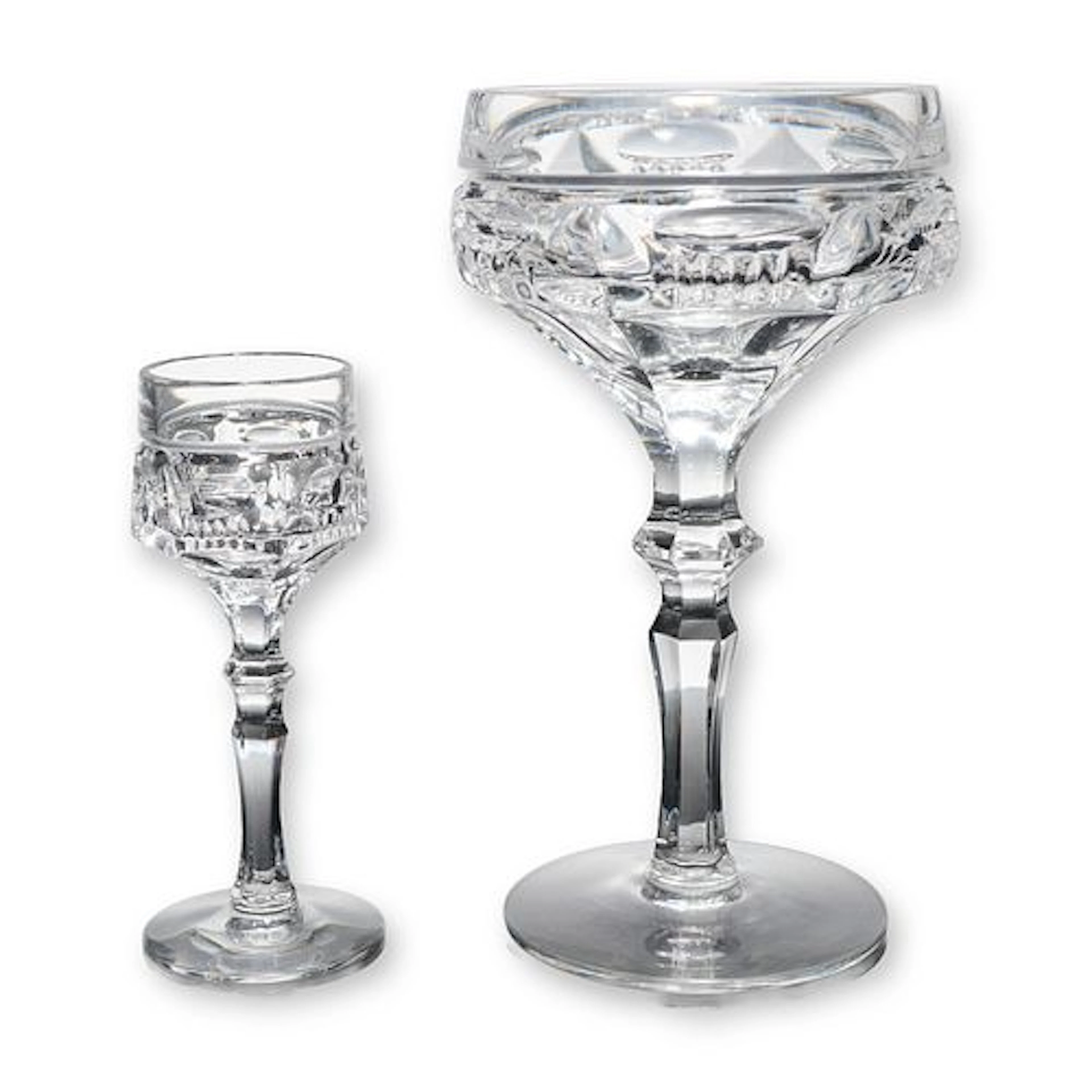 2pc Clear Cut Crystal Champagne and Cordial Glasses