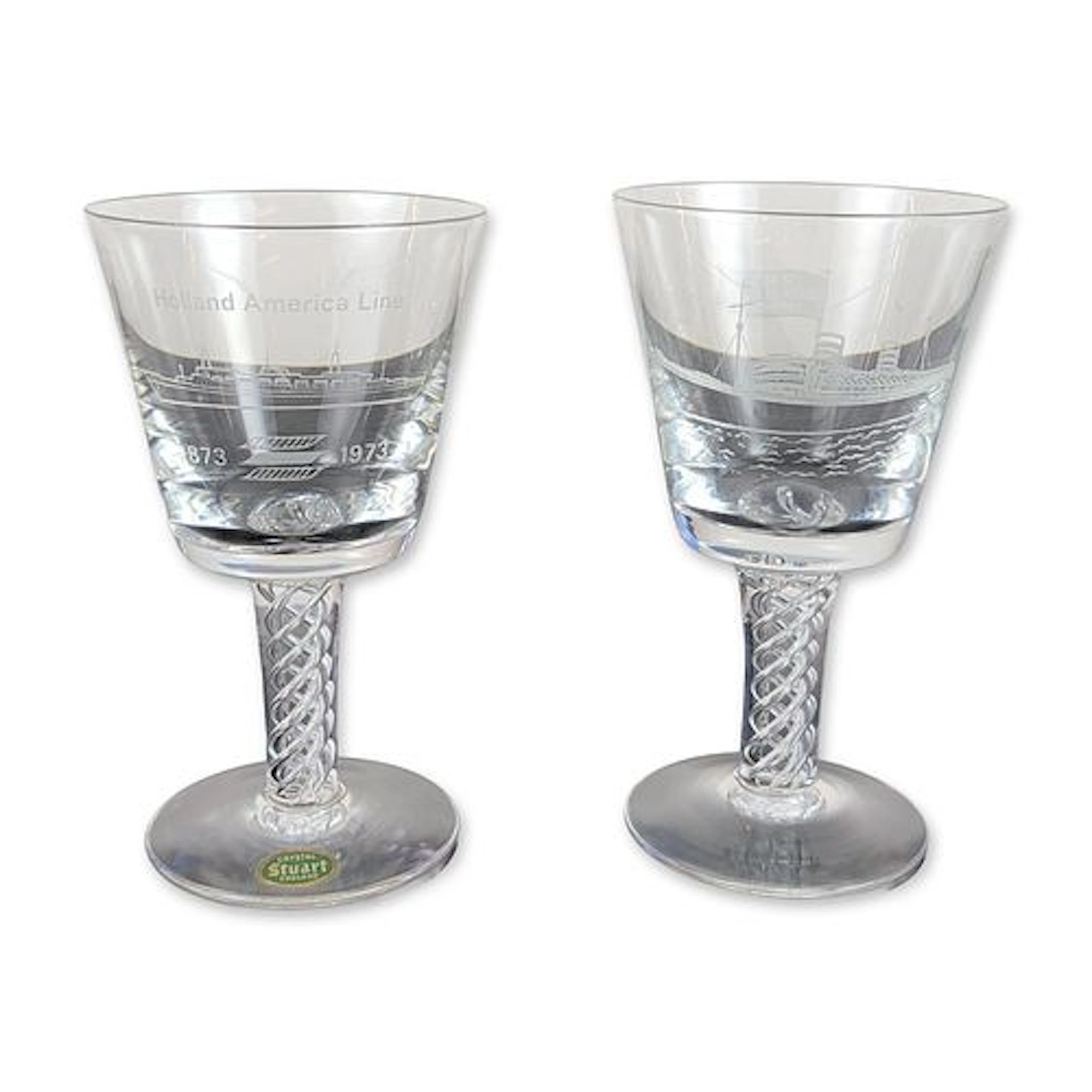 Pair of Stuart Crystal for RMS Queen Elizabeth Commemorative Air-Twist Goblets