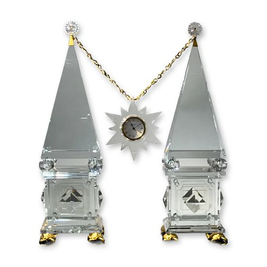 Baccarat Cut Crystal Rendez-vous Obelisk Mantel Clock Set
