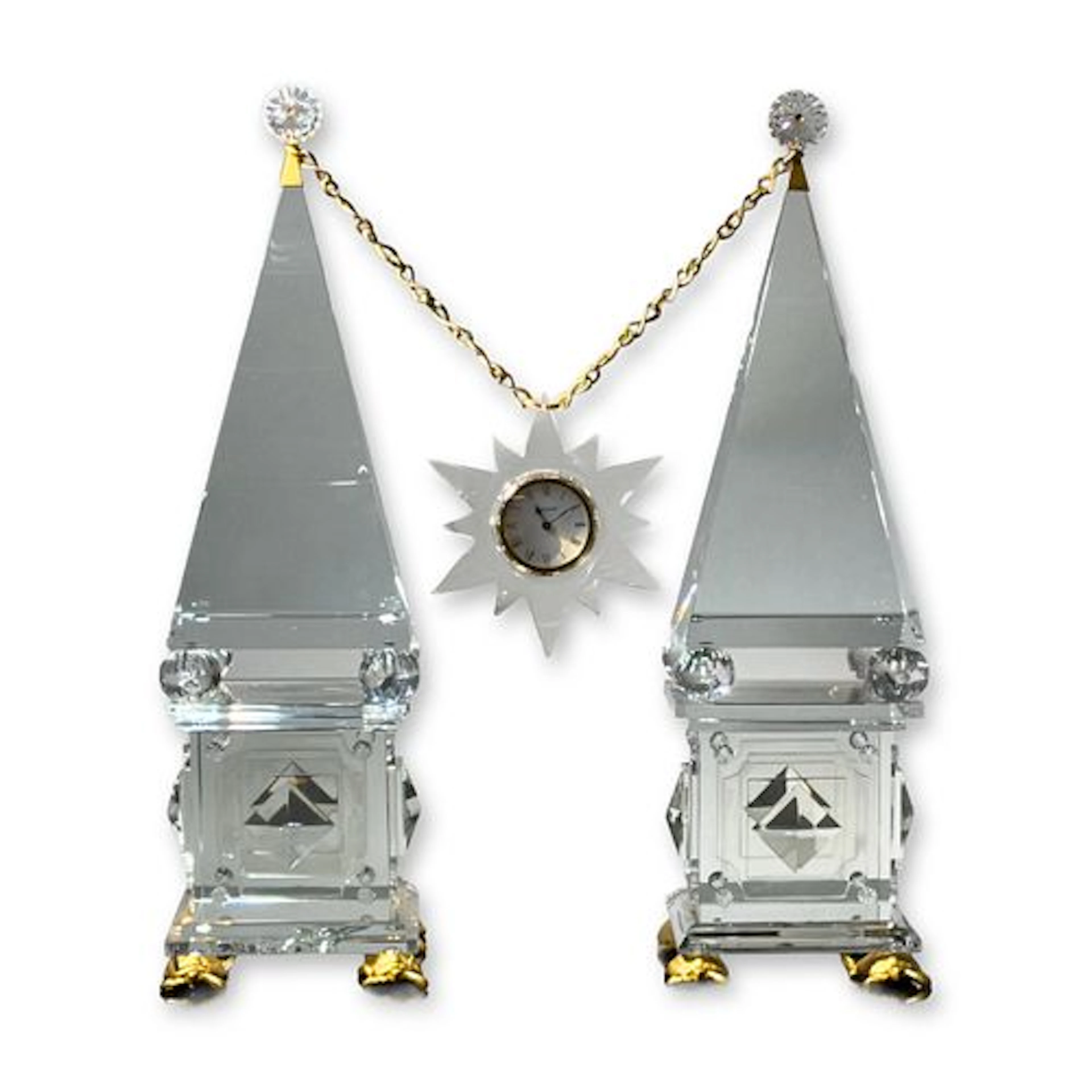 Baccarat Cut Crystal Rendez-vous Obelisk Mantel Clock Set