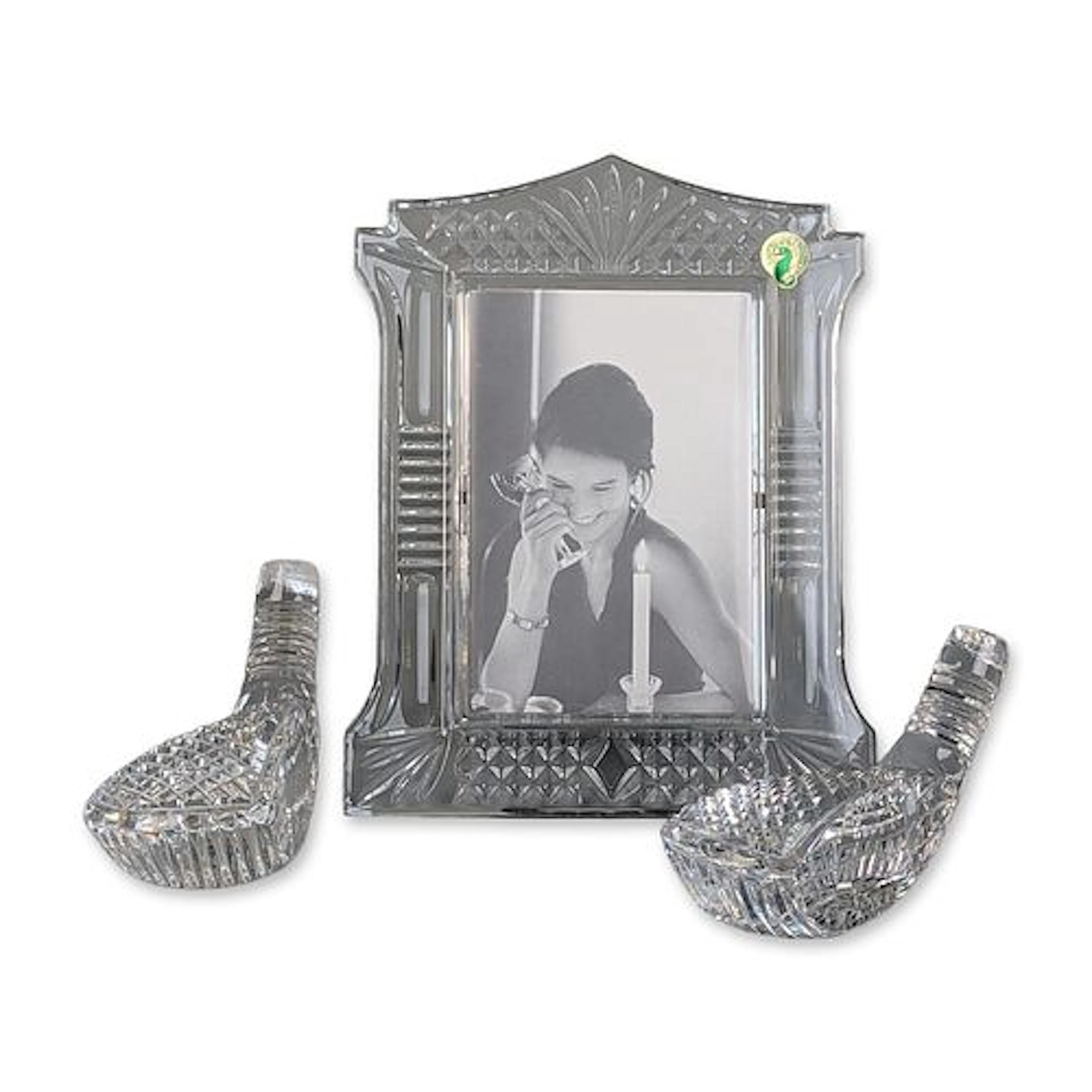 3pc Waterford Crystal Abbeville Frame and Golf Head Paperweights