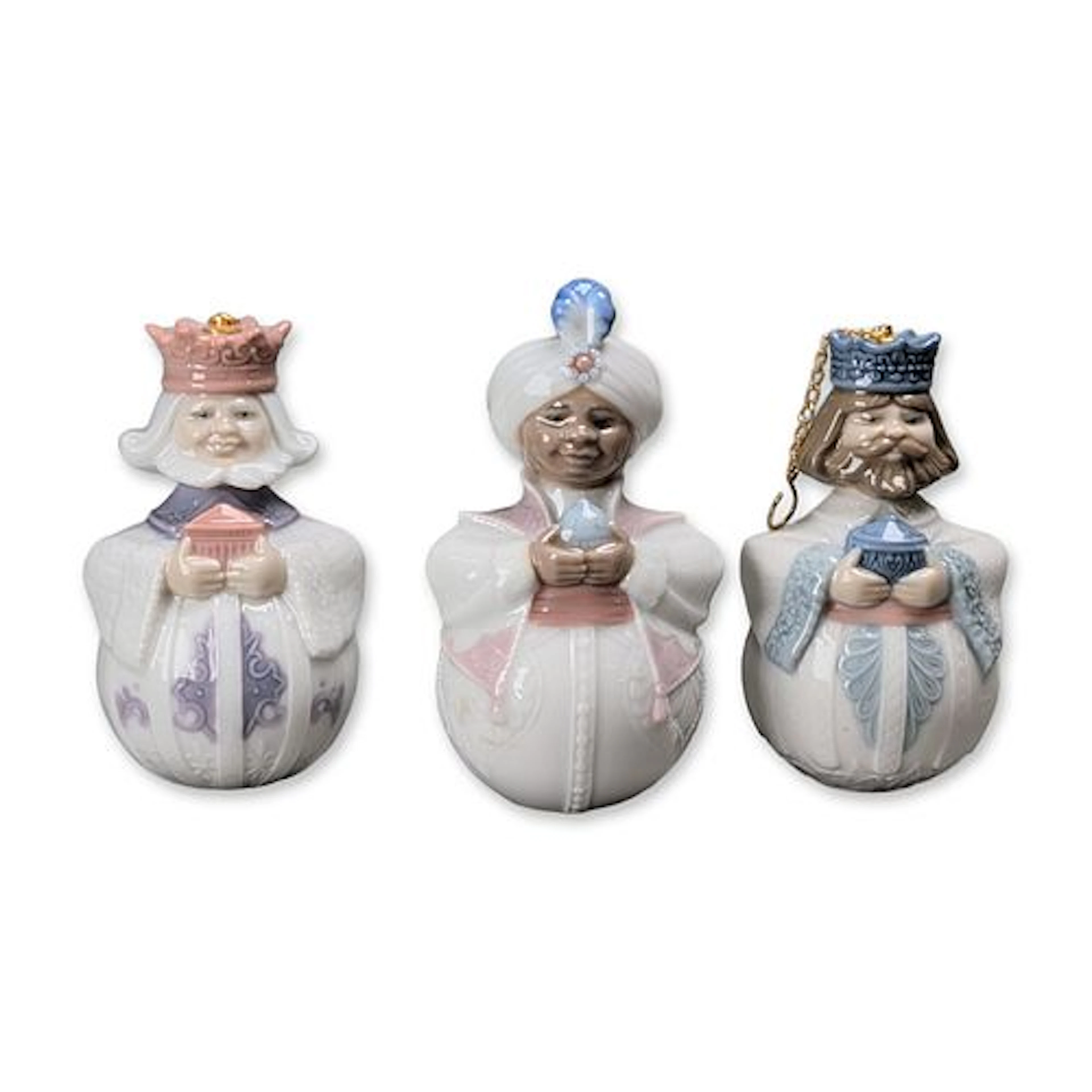 3pc Lladro Porcelain Three Kings Christmas Figural Ornaments