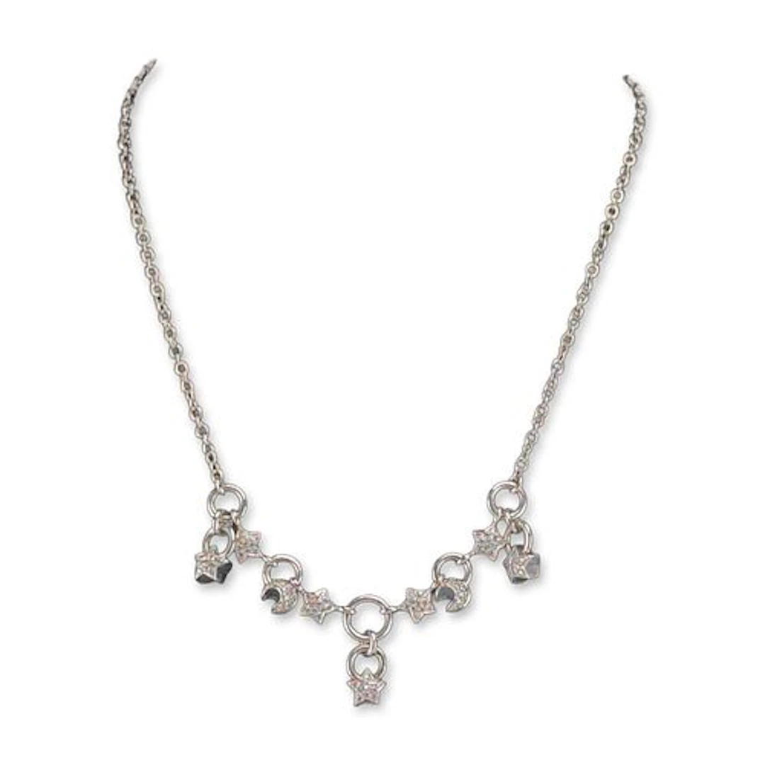 Gioiel Moda Italian 18K White Gold 1ct Diamond Celestial Charm Necklace